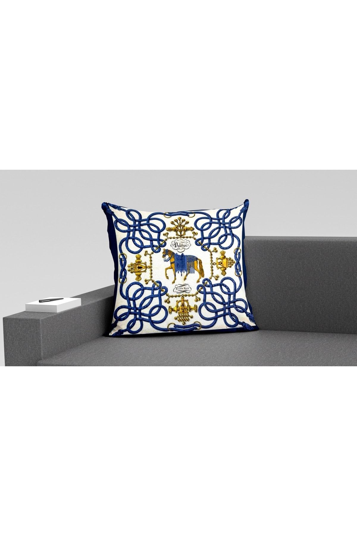 Kırlent Lacivert Sarı Ip Ve At Temalı Pillow58