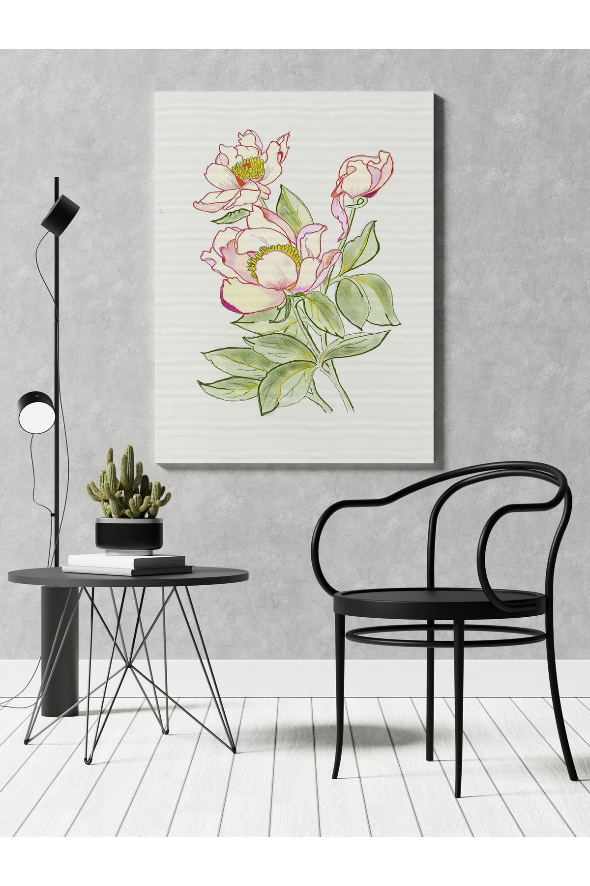 Kanvas Tablo Krem Yeşil Çiçek Modern Tablo