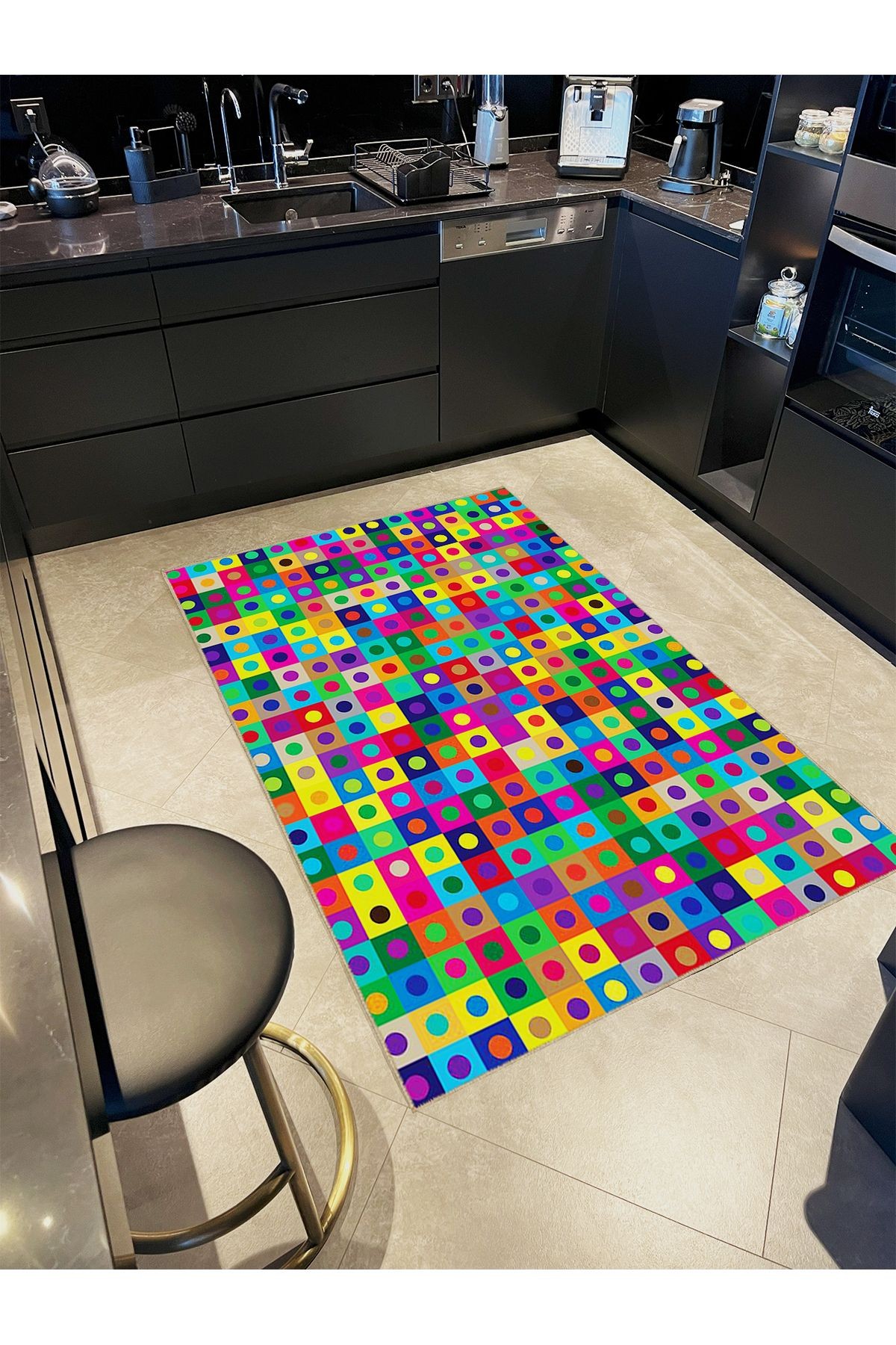 Ametist Serisi Çok Renkli Geometrik Şekiller Detaylı Dokuma Taban Modern Dekoratif Halı ametist12