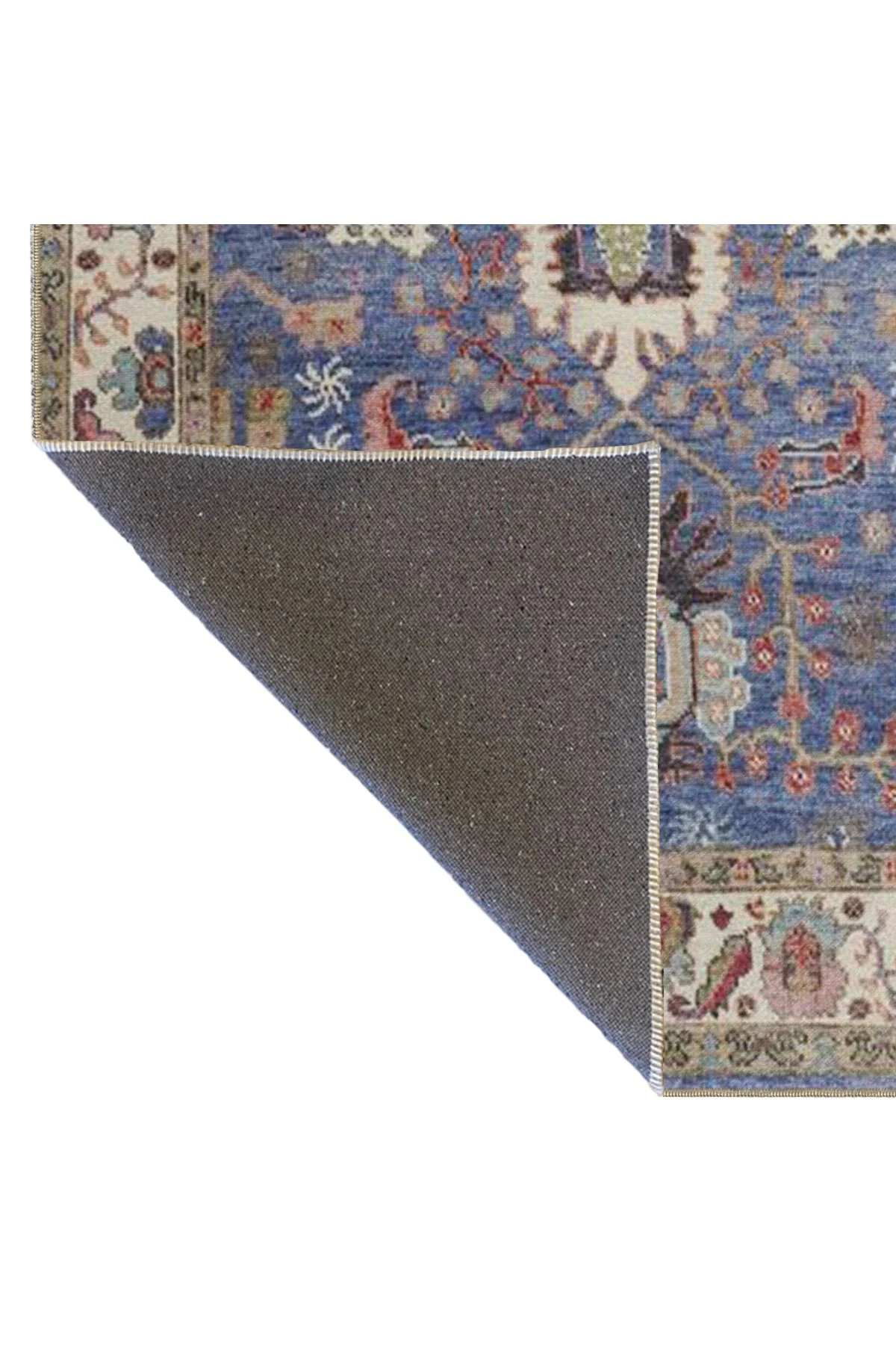 Krem ve Lacivert Renkli Pastel Boyalı Geleneksel Desenli Dokuma Taban Halı miravip384