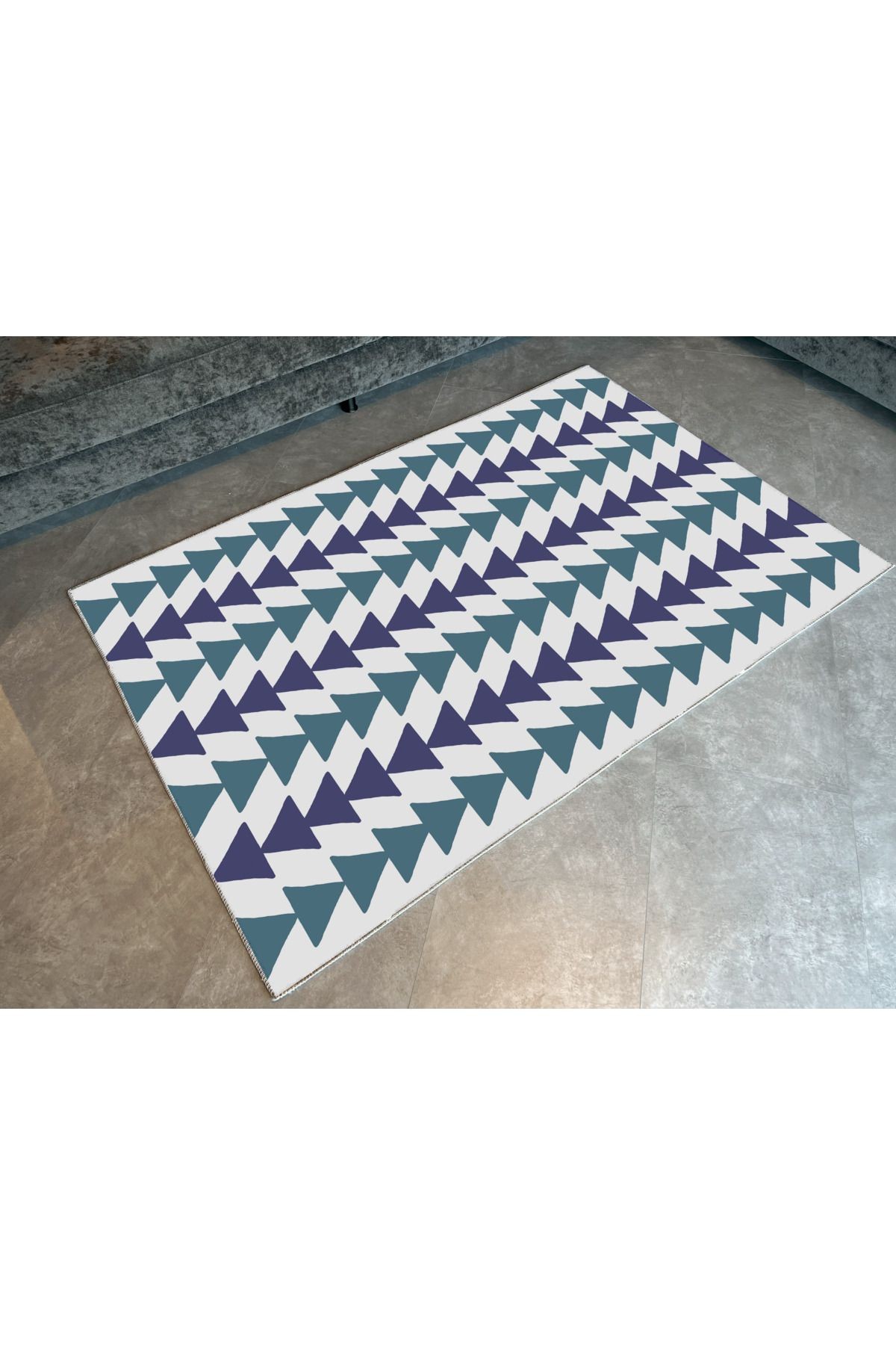 Yeşil Mor Temalı Dikey Şerit Geometrik Desenli Modern Dekoratif Halı 1640