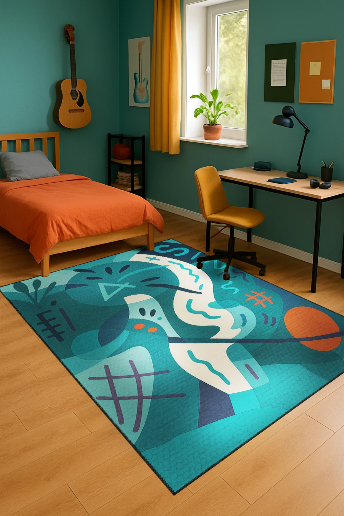 MOSSO Grafiti Motifli Desen Dokuma Taban Vintage Dekoratif Halı mosso901