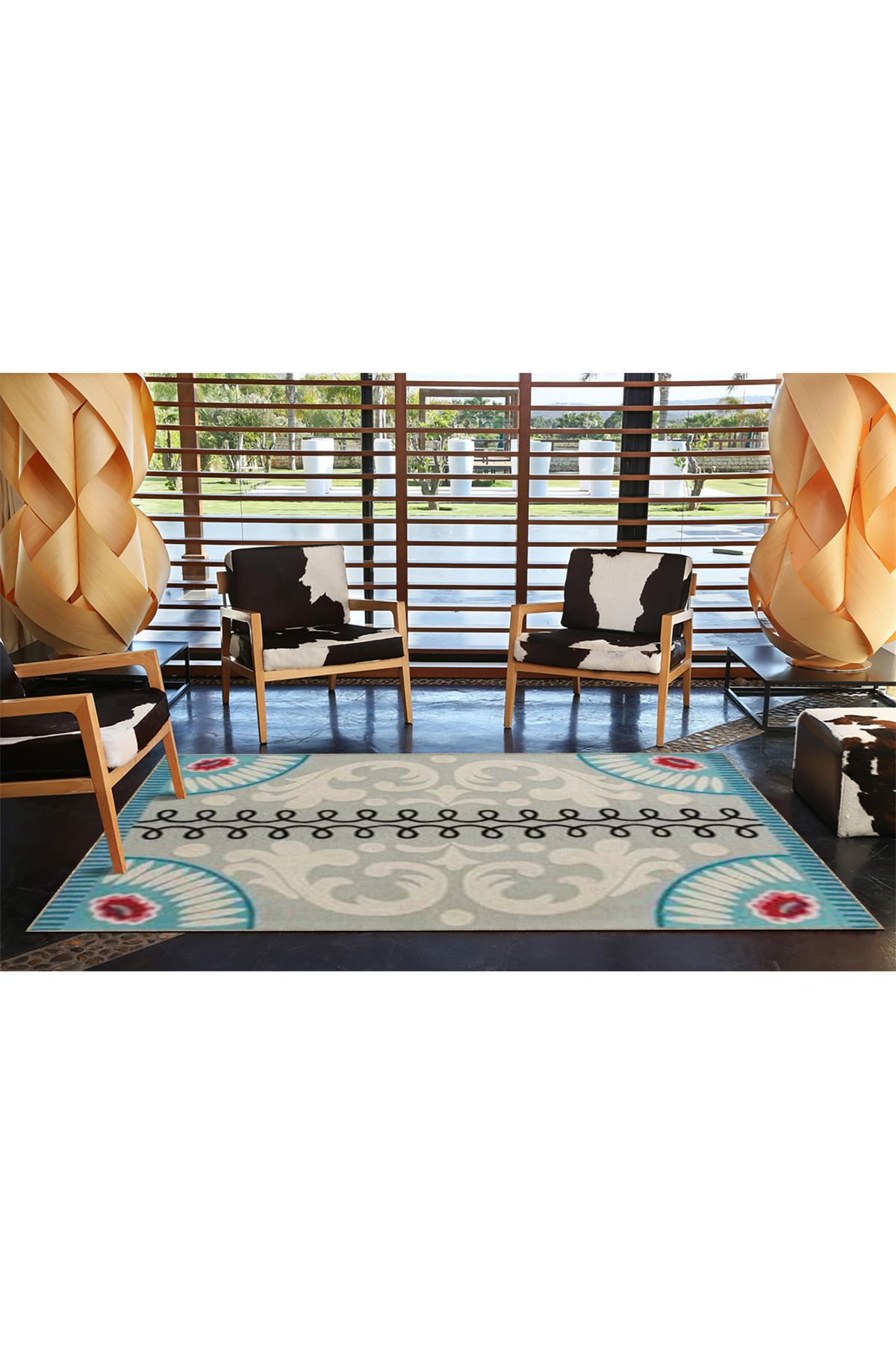 Gri Renkli Açık Tonlarda Fermuar Desenli Modern Dekoratif Halı 4460