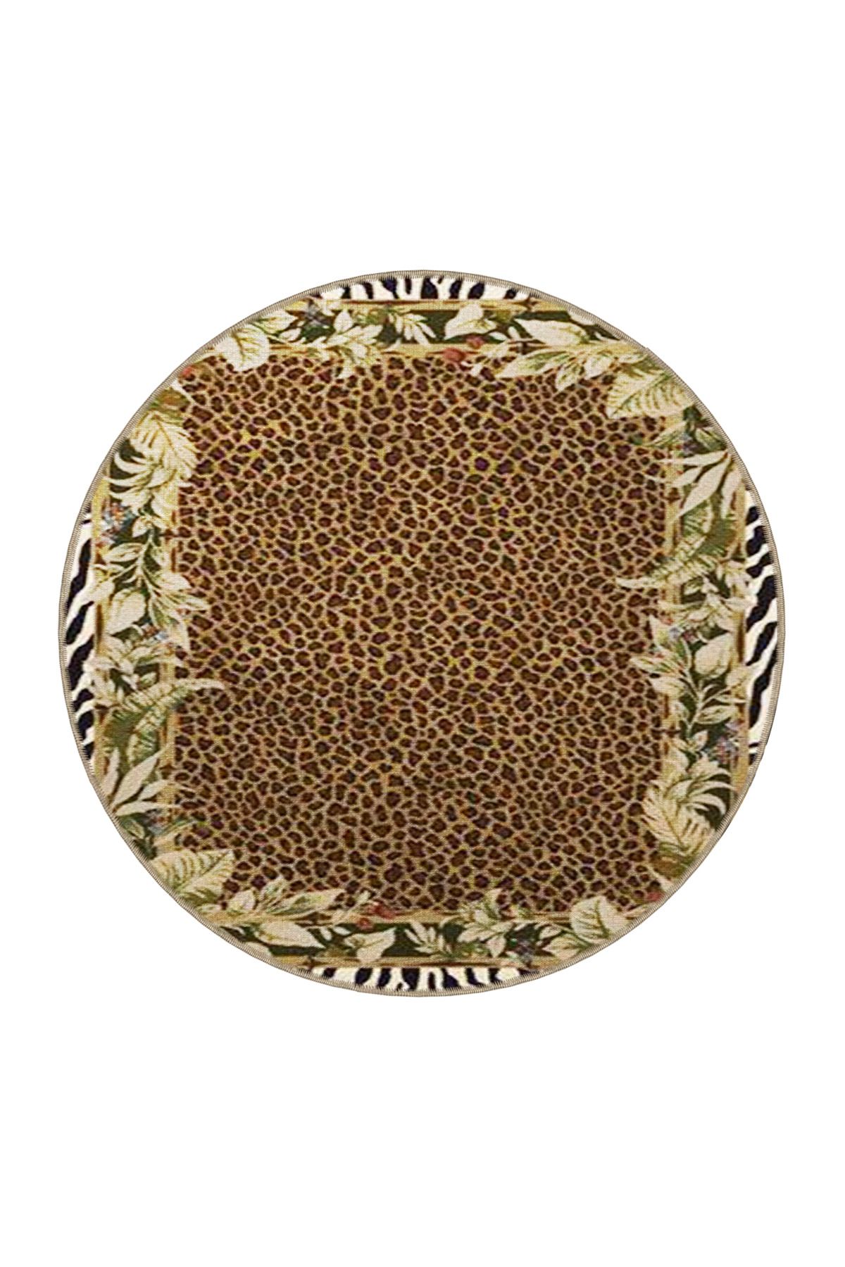 Bej Temalı Çok Renkli Yapraklar ve Soyut Desenli Modern Dekoratif Halı 3656