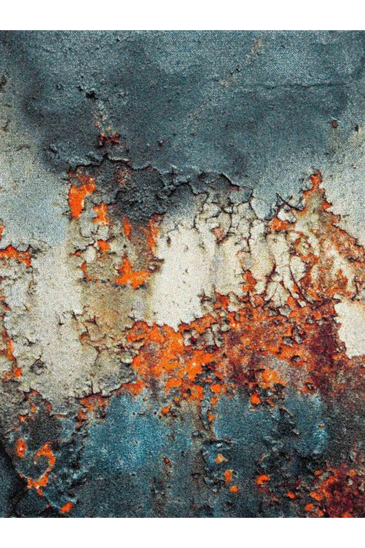 Güney Koleksiyonu Mavi Turuncu Temalı Soyut Abstract Desenli Kreatif Modern Dekoratif Halı 12