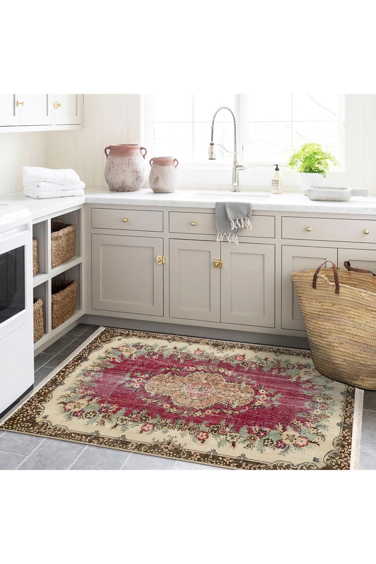 Memlük Koleksiyonu Mor Bej Tema Etnik Motifli Vintage Desenli Dokuma Taban Dekoratif Halı memlük03