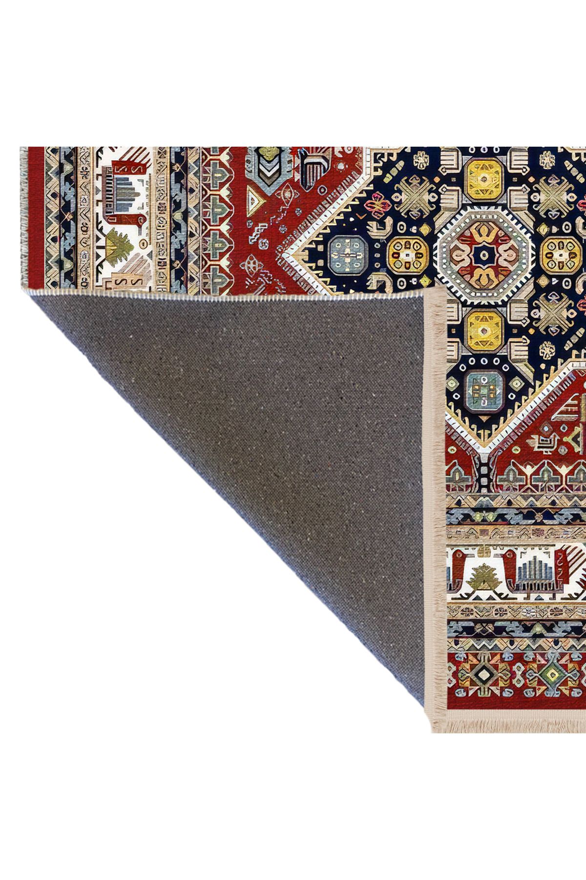 Bordo Temalı Çok Renkli Geleneksel Motif Etnik Desenli Vintage Dekoratif Halı 2438