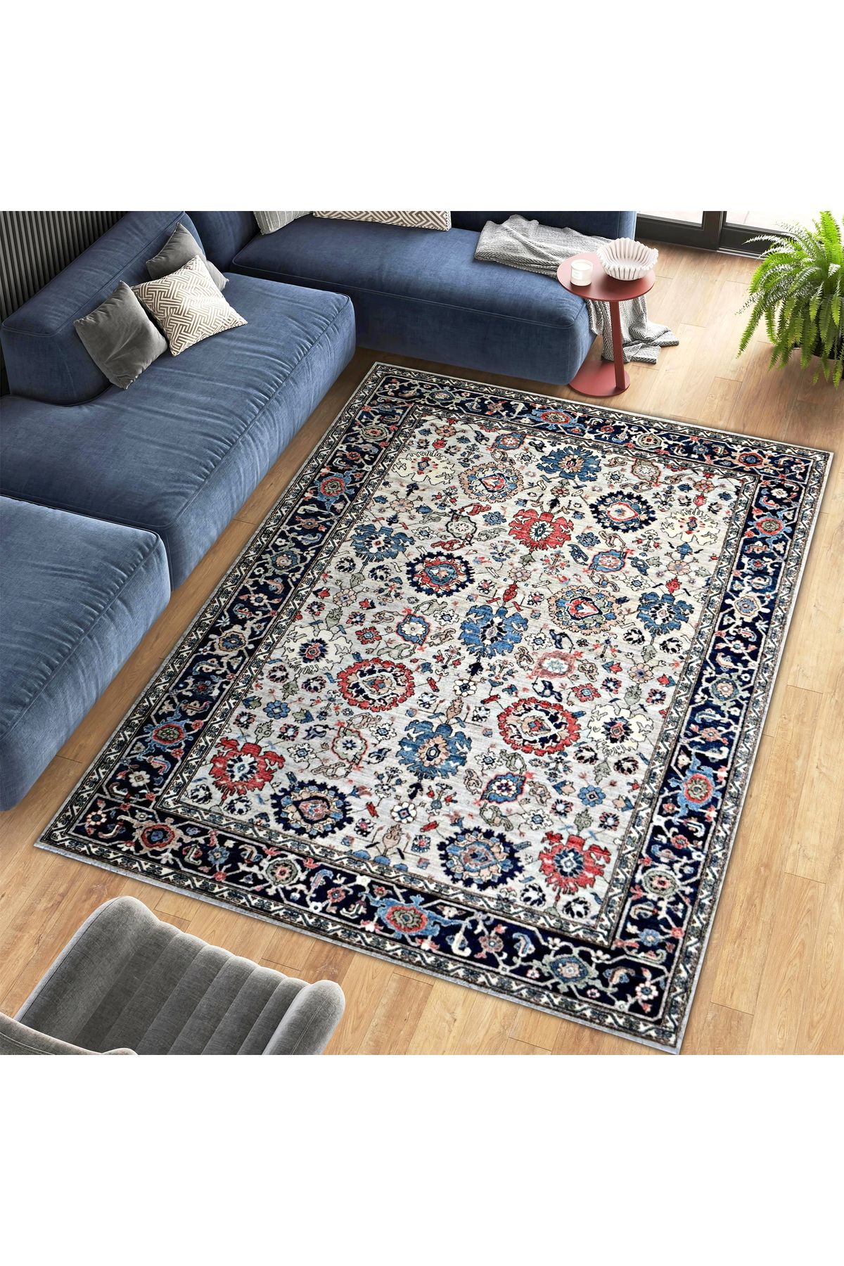 Mete Koleksiyonu Çok Renkli Karma Motifli ve Geleneksel Desenli Vintage Dekoratif Halı 18