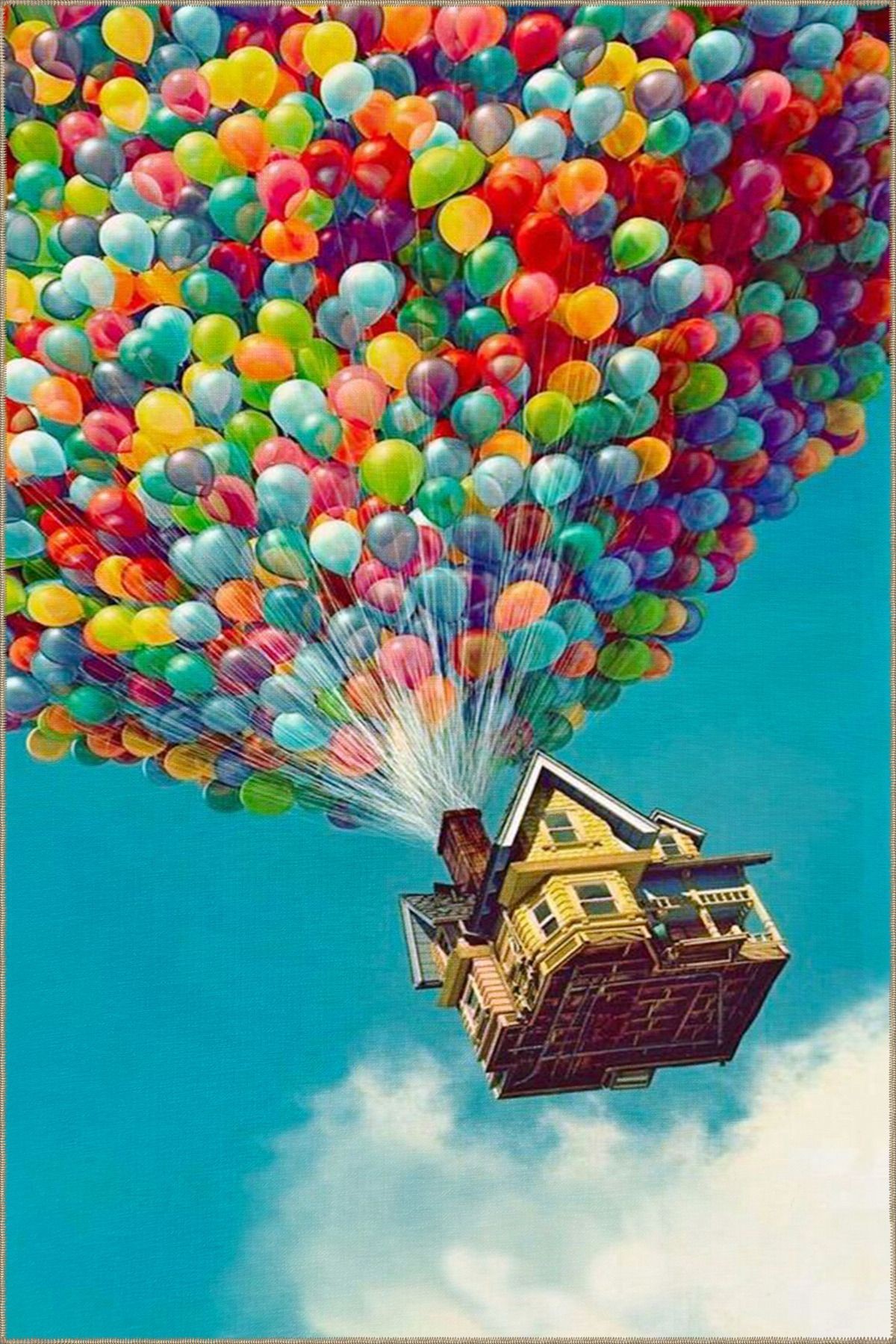 Uçan Ev Çok Renkli Balonlu Renkli Dekoratif Yıkanabilir Halı miravip8671