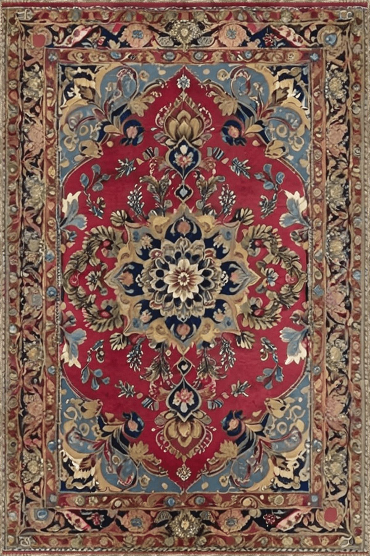 Paris Koleksiyonu Çok Renkli Etnik Çiçekli ve Geleneksel Motif Desenli Vintage Dekoratif Halı 69