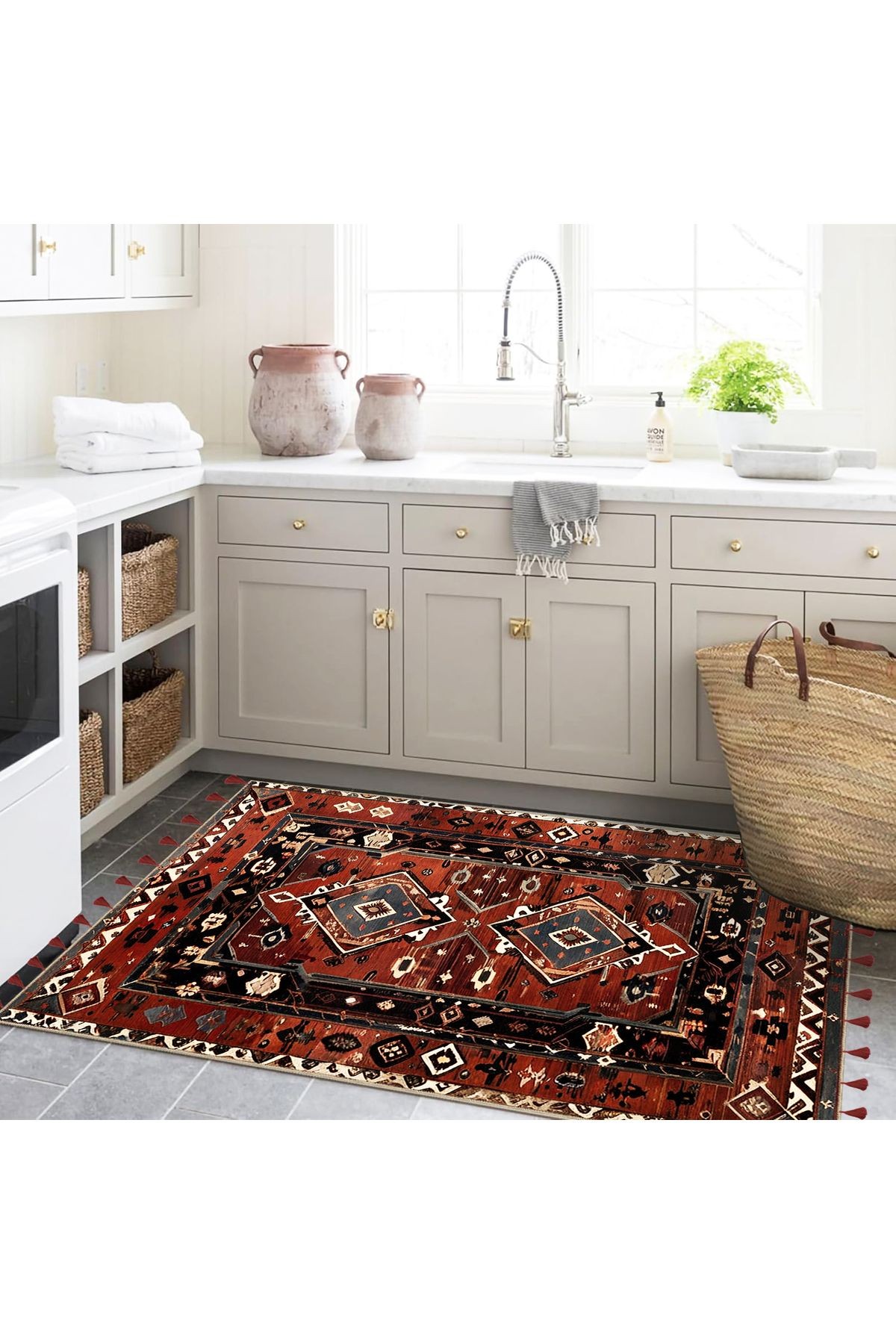 Royal Etnik Motifler Desenli Püskül Detaylı Dokuma Taban Dekoratif Halı royal42