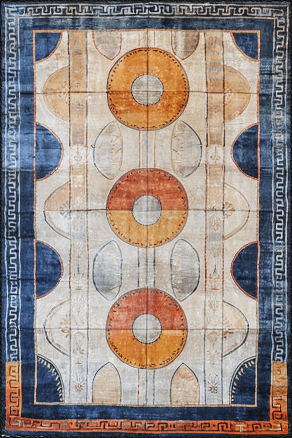 Paris Koleksiyonu Çok Renkli Geometrik Şekil Desenli Vintage Dekoratif Halı 108