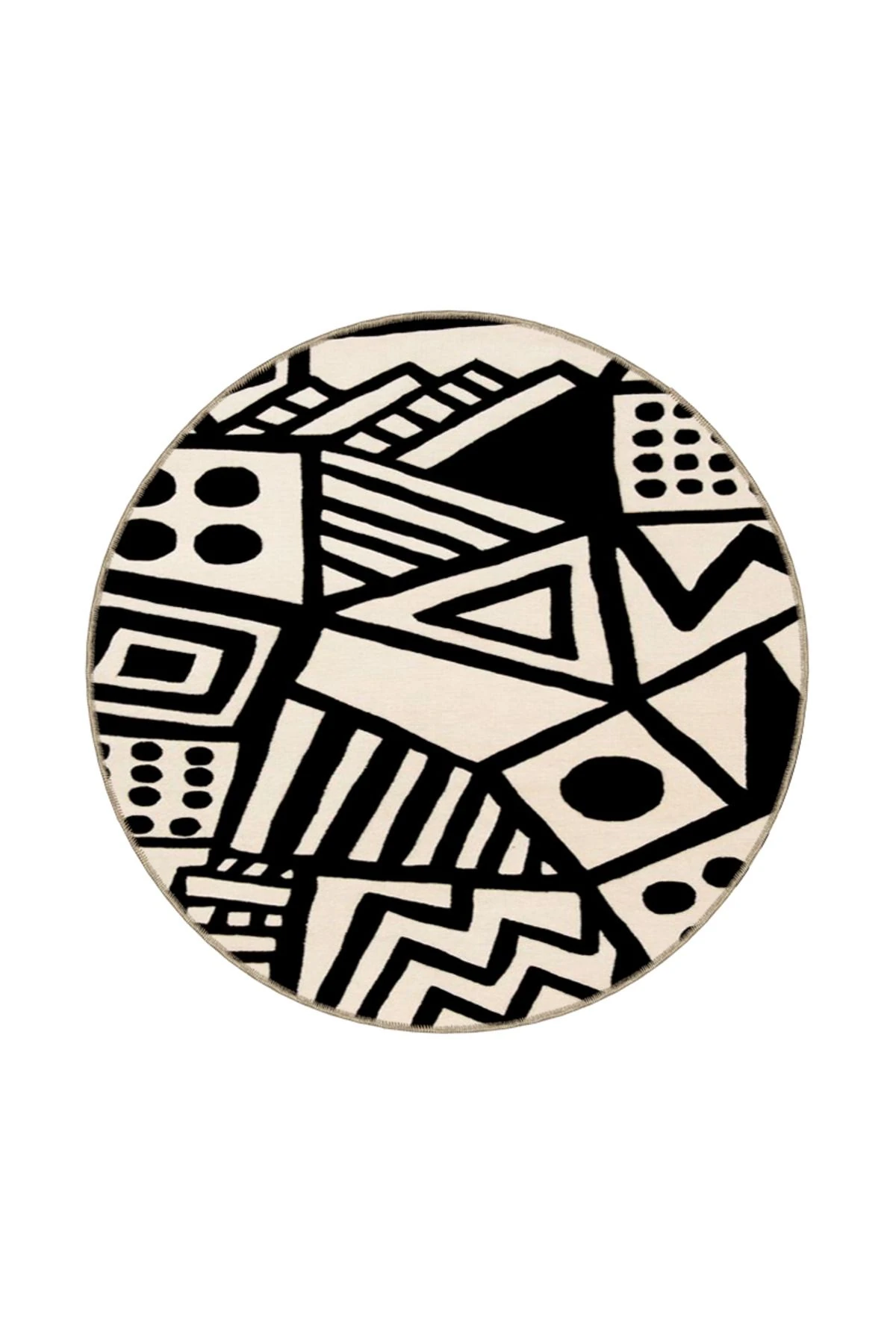 Siyah ve Beyaz Üçgenli Geometrik Modern Desenli Dokuma Taban miravip849