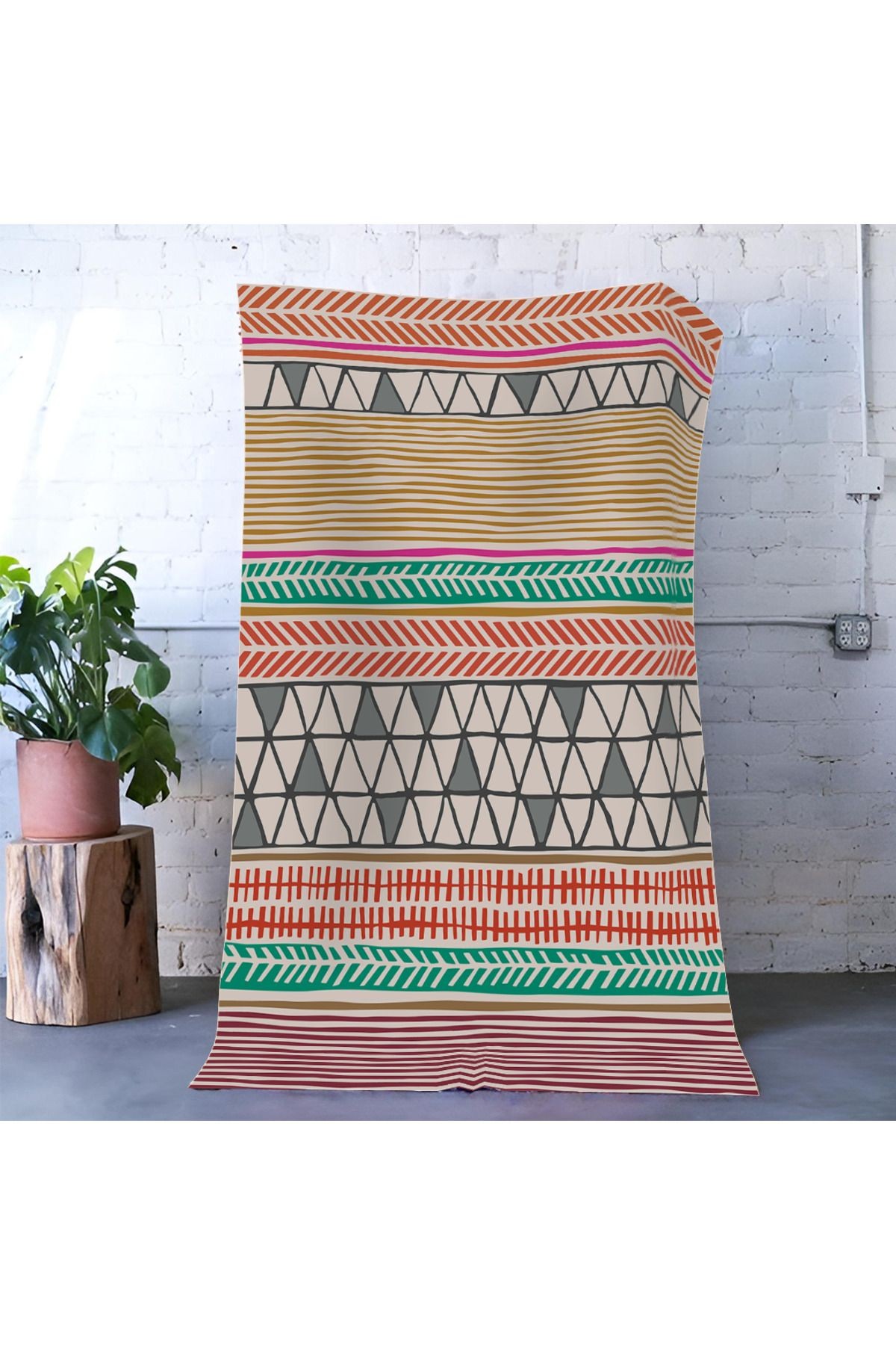 Mira Çok Renkli Çizgi Bölmeli Geometrik Şekil Desenli Modern Dekoratif Halı Mira 1631