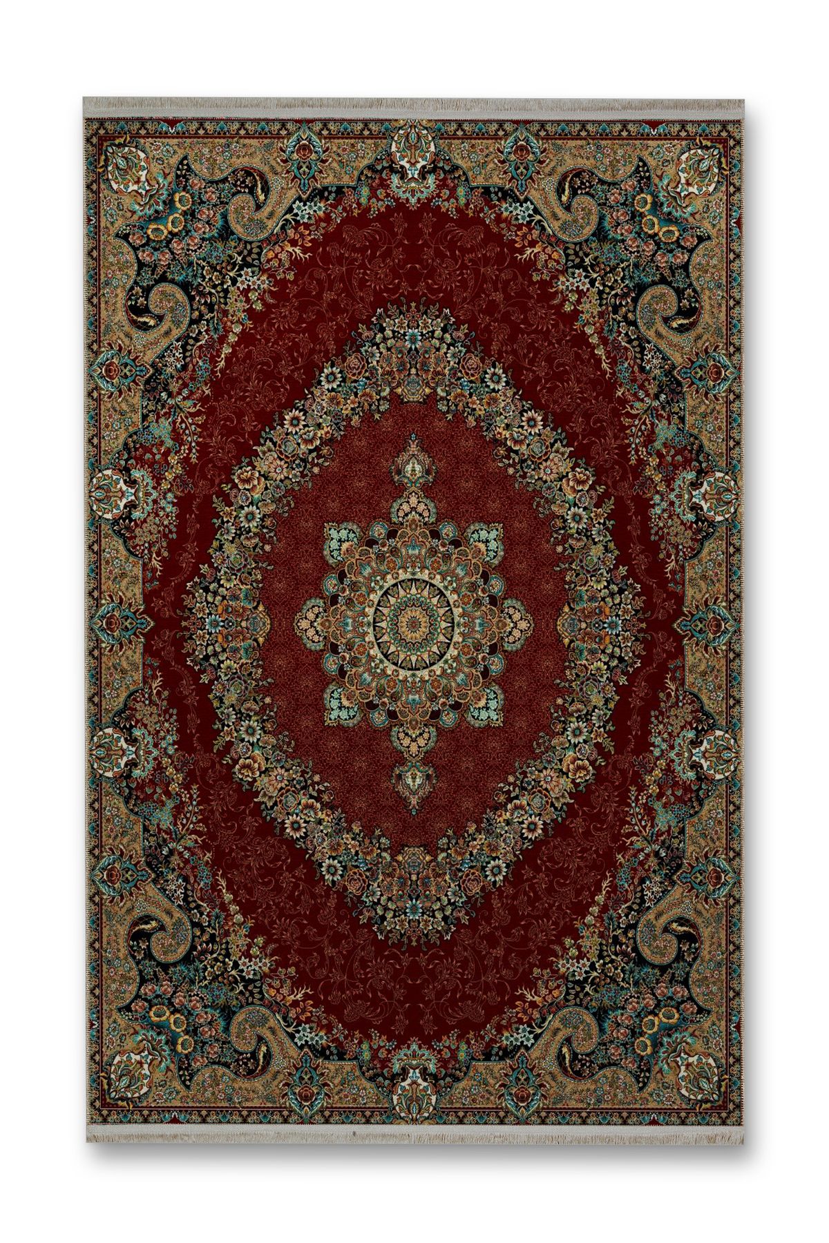 Çok Renkli Desenli Bordo Etnik Serisi Modern Dekoratif Halı etnik31