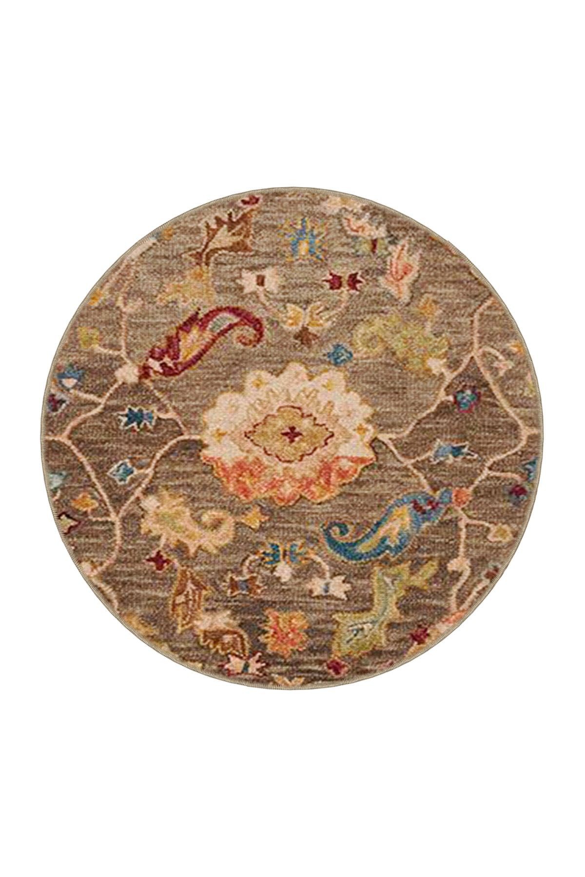 Bej Kahve Temalı Motifli Etnik Çiçek Desenli Vintage Dekoratif Halı 4561