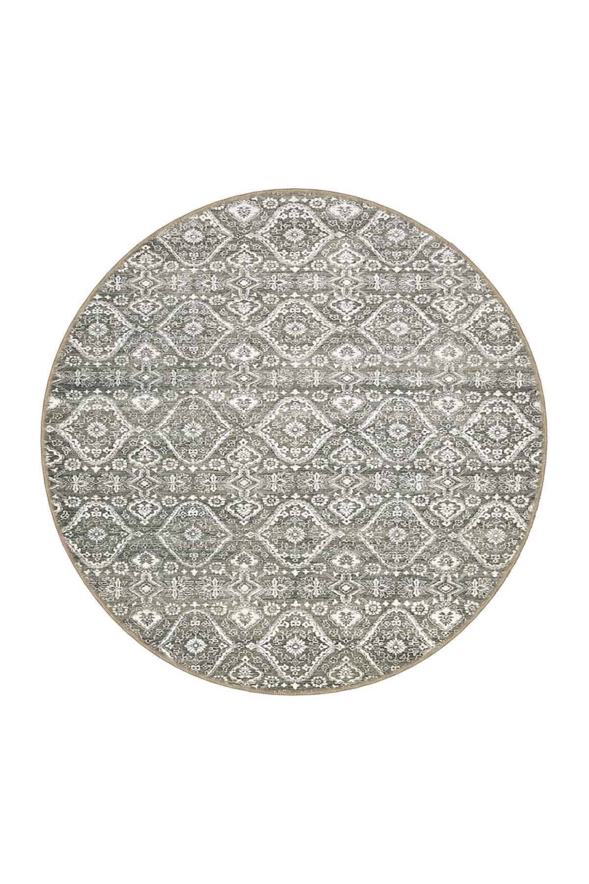 Gri Renkli Arkaplan ve Baklava Desenli Modern Dekoratif Halı 4399