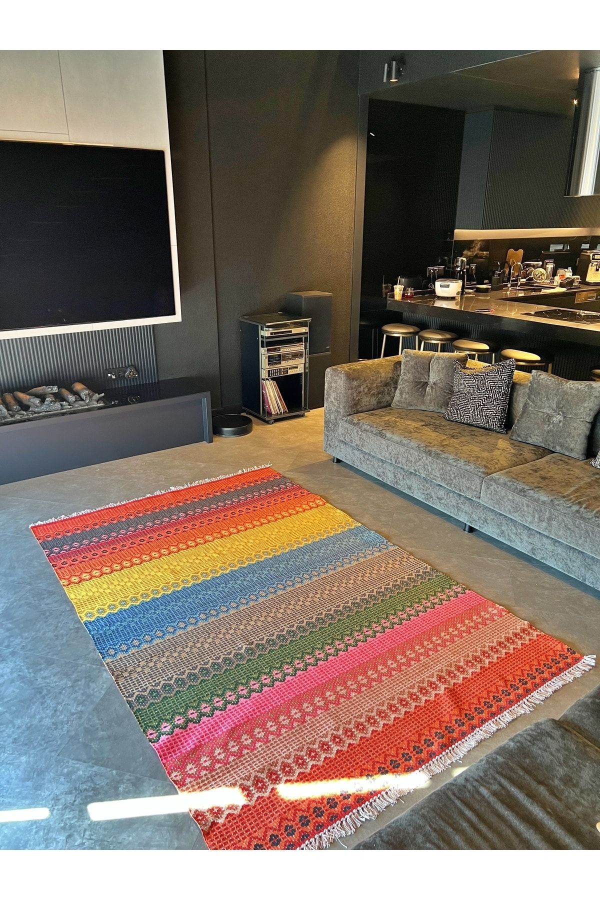 Cotton 546 Canlı Çok Renkli Dokuma Taban Kilim