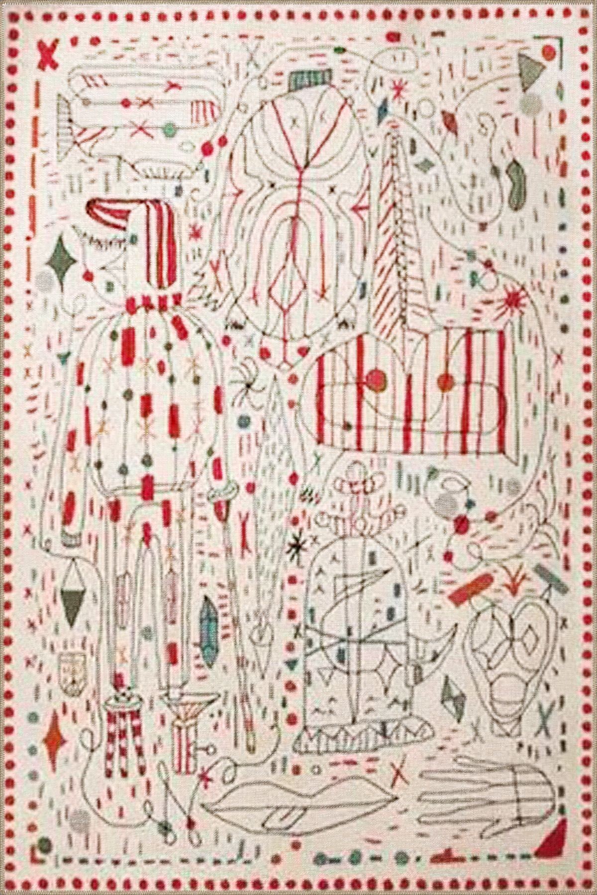 Çok Renkli Soyut Figür Desenli Modern Dekoratif Halı 3313