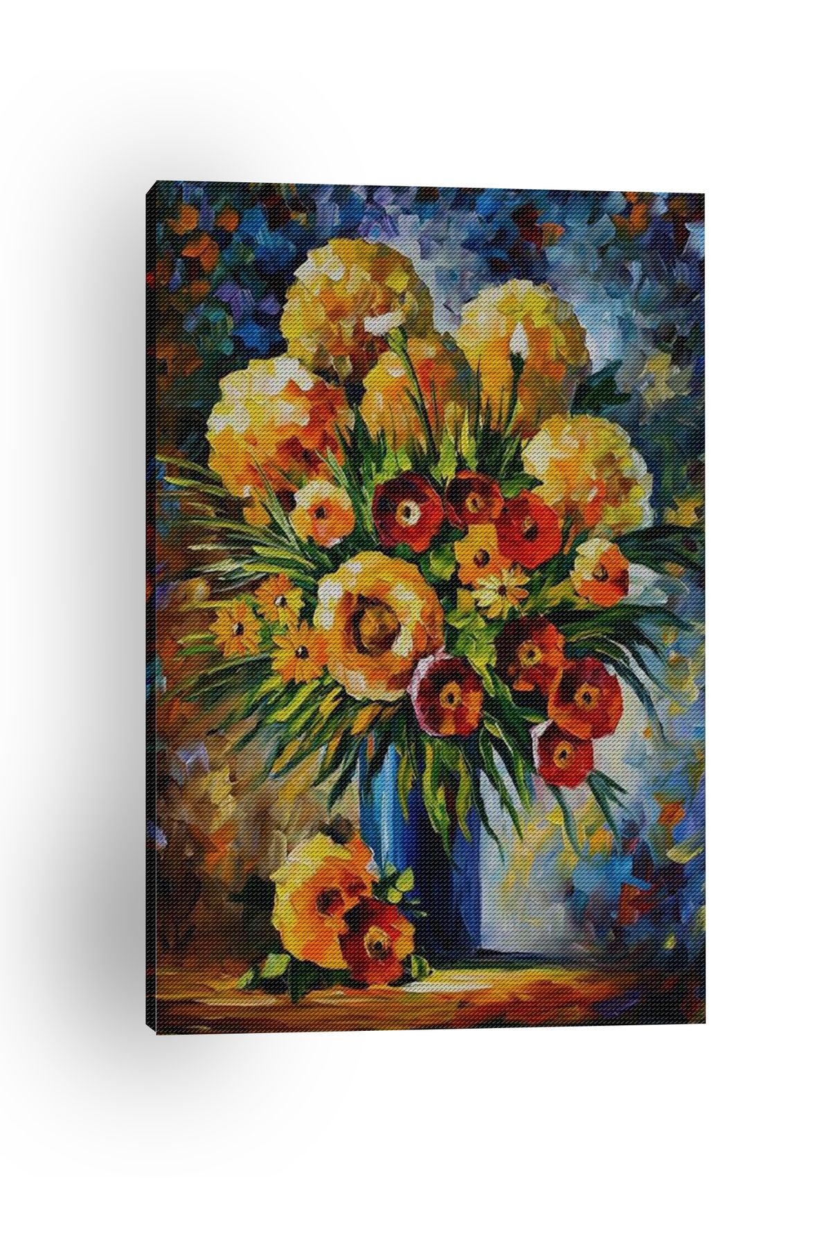 Kanvas Tablo Sarı Vazo Çiçekli Modern Desenli Renkli Temalı Modern Tablo