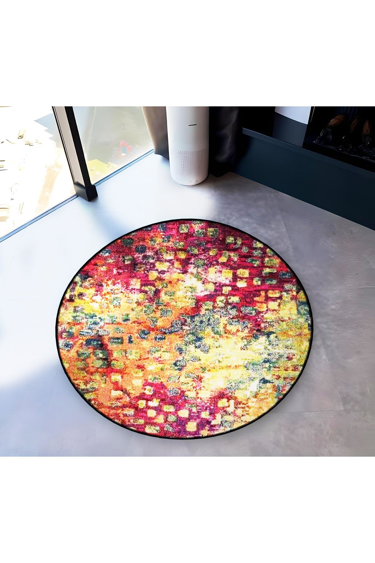 Çok Renkli Soyut Nokta Desenli Yuvarlak Dokuma Taban Modern Dekoratif Halı 6166