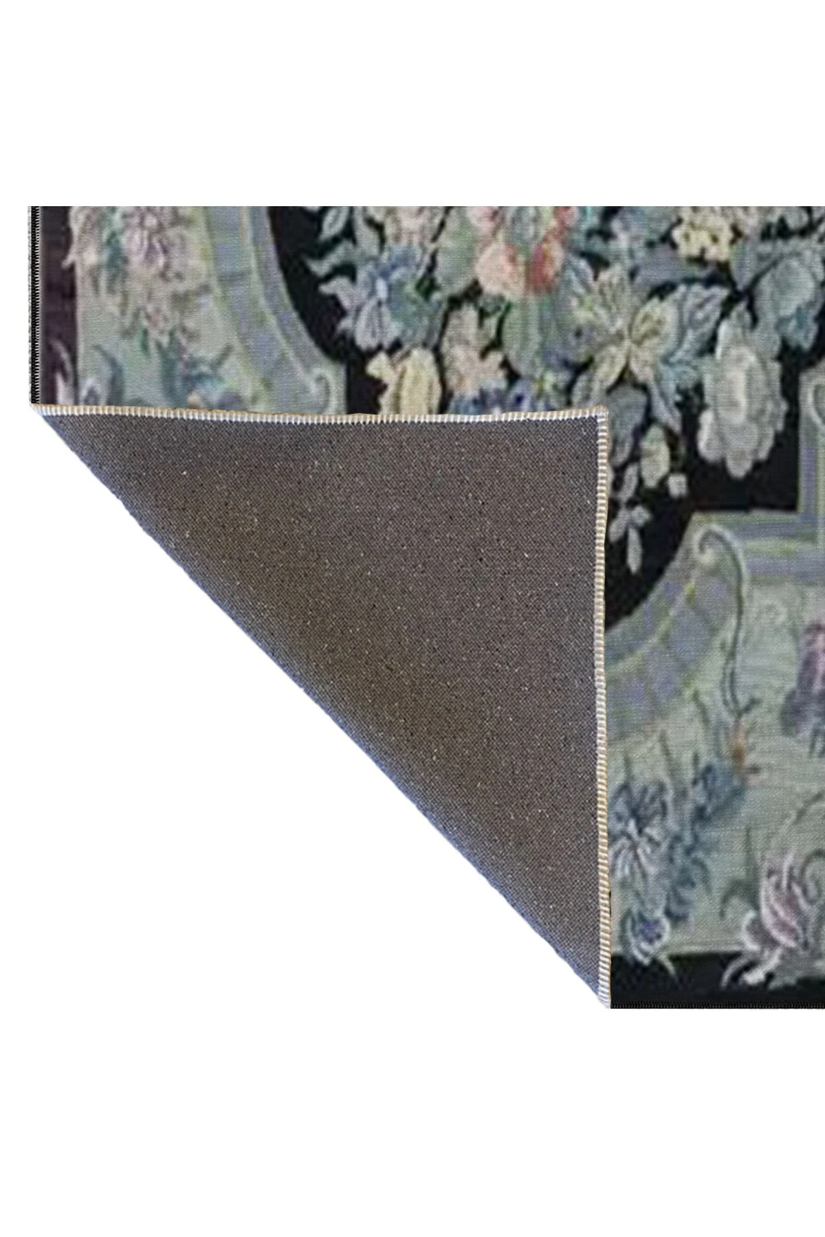 Antrasit Renklerde Çiçekli Desenli Dekoratif Halı miravip560