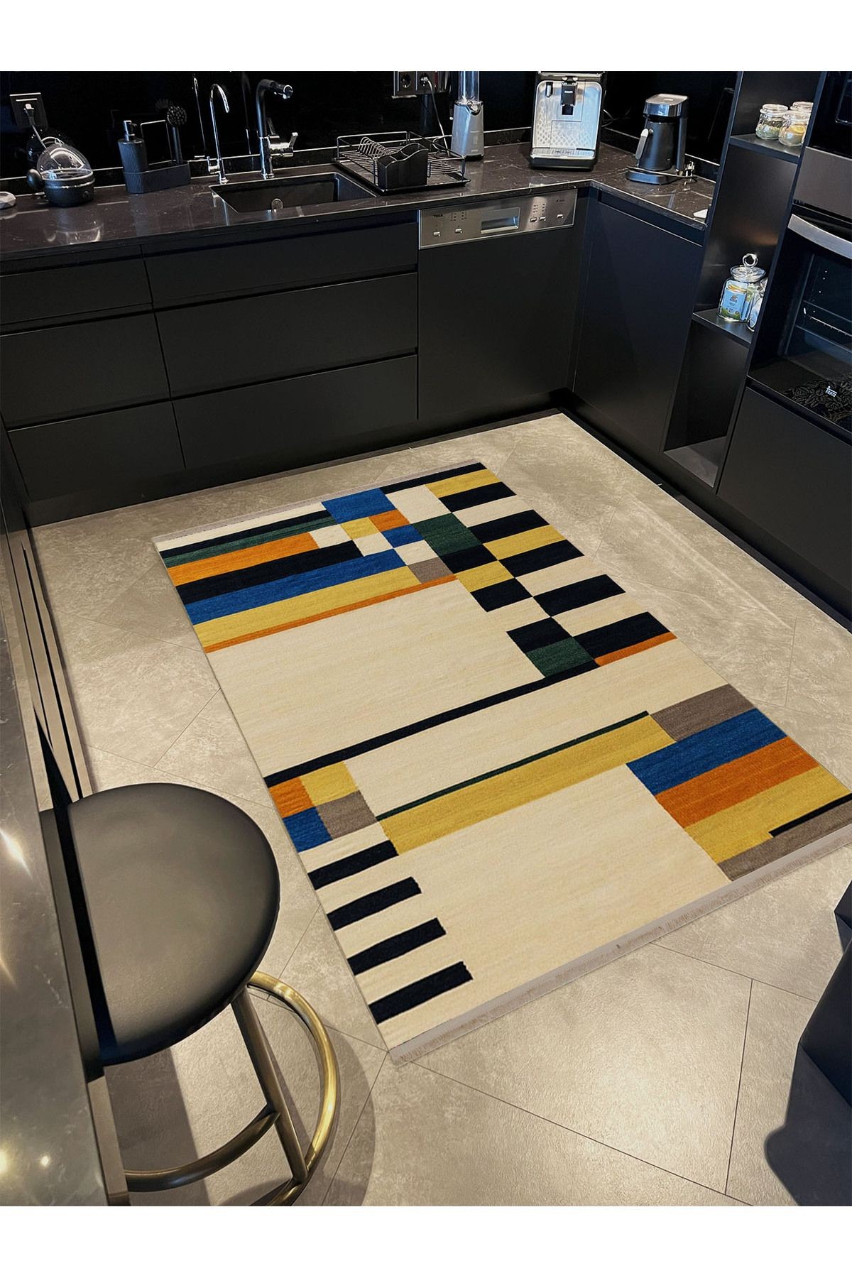 Melek Koleksiyonu Çok Renkli Geometrik Desenli Dokuma Taban Modern Dekoratif Halı melek29
