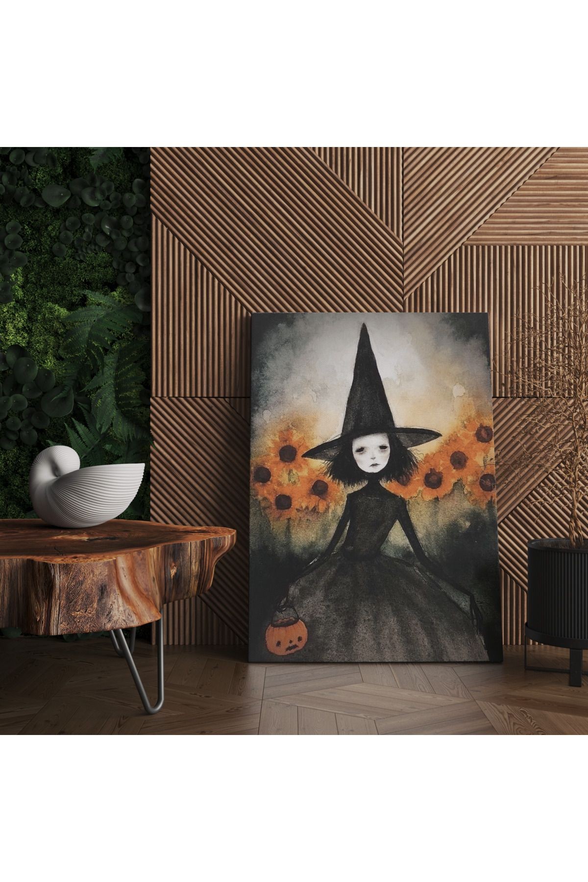 Kanvas Tablo Halloween Küçük Cadı Kız Eskitme