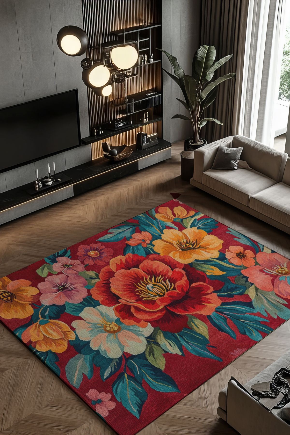 Nova Art Kırmızı Çiçekli Püsküllü Dokuma Taban Dekoratif Salon Halısı 210