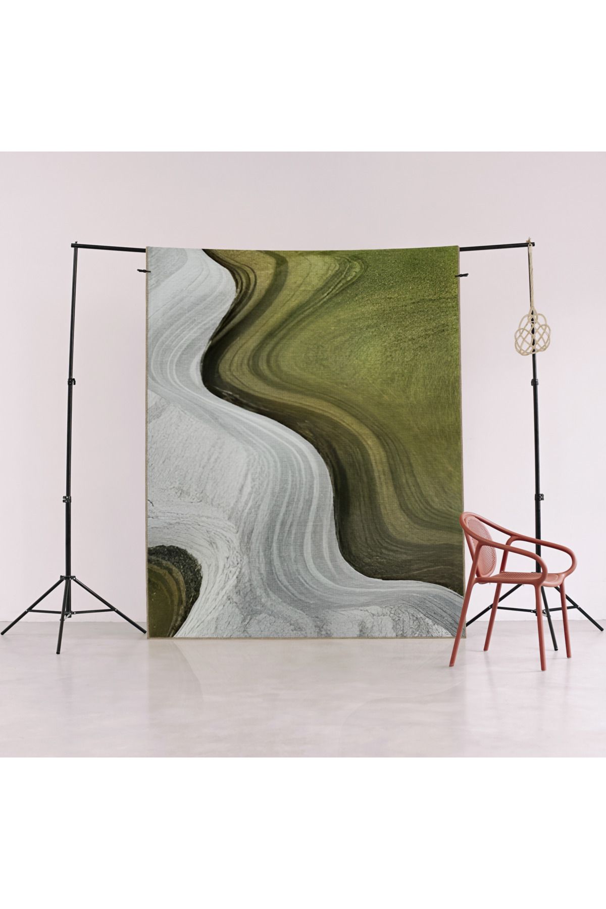 Gri Yeşil Temalı Sürrealist Dalga Desenli Modern Dekoratif Halı 1992