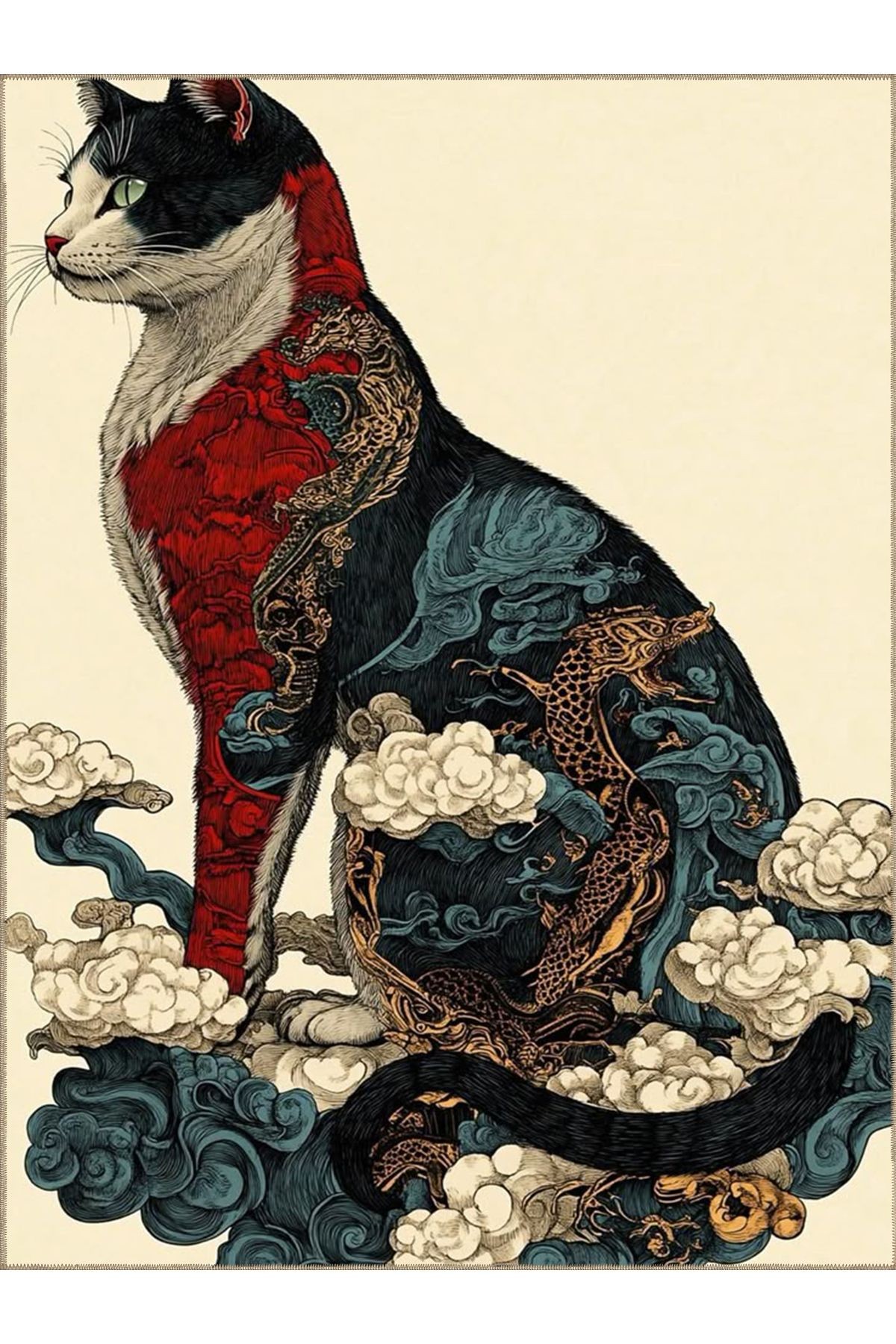 Tuğrul Koleksiyonu Çiçek ve Duman Motifli Soyut Kedi Desenli Dokuma Taban Modern Dekoratif Halı 37