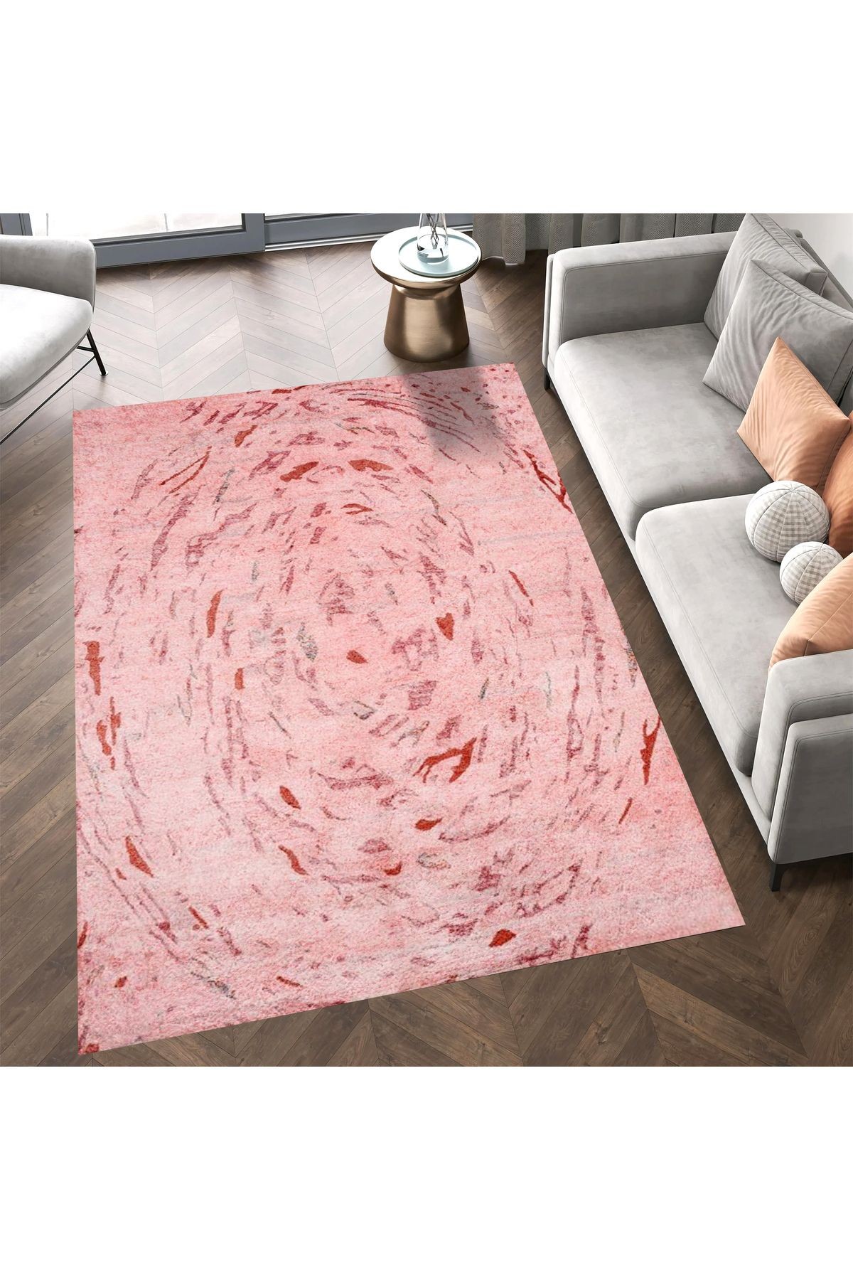 Aysu Koleksiyonu Pembe Soyut Desenli Dokuma Taban Modern Dekoratif Halı aysu41