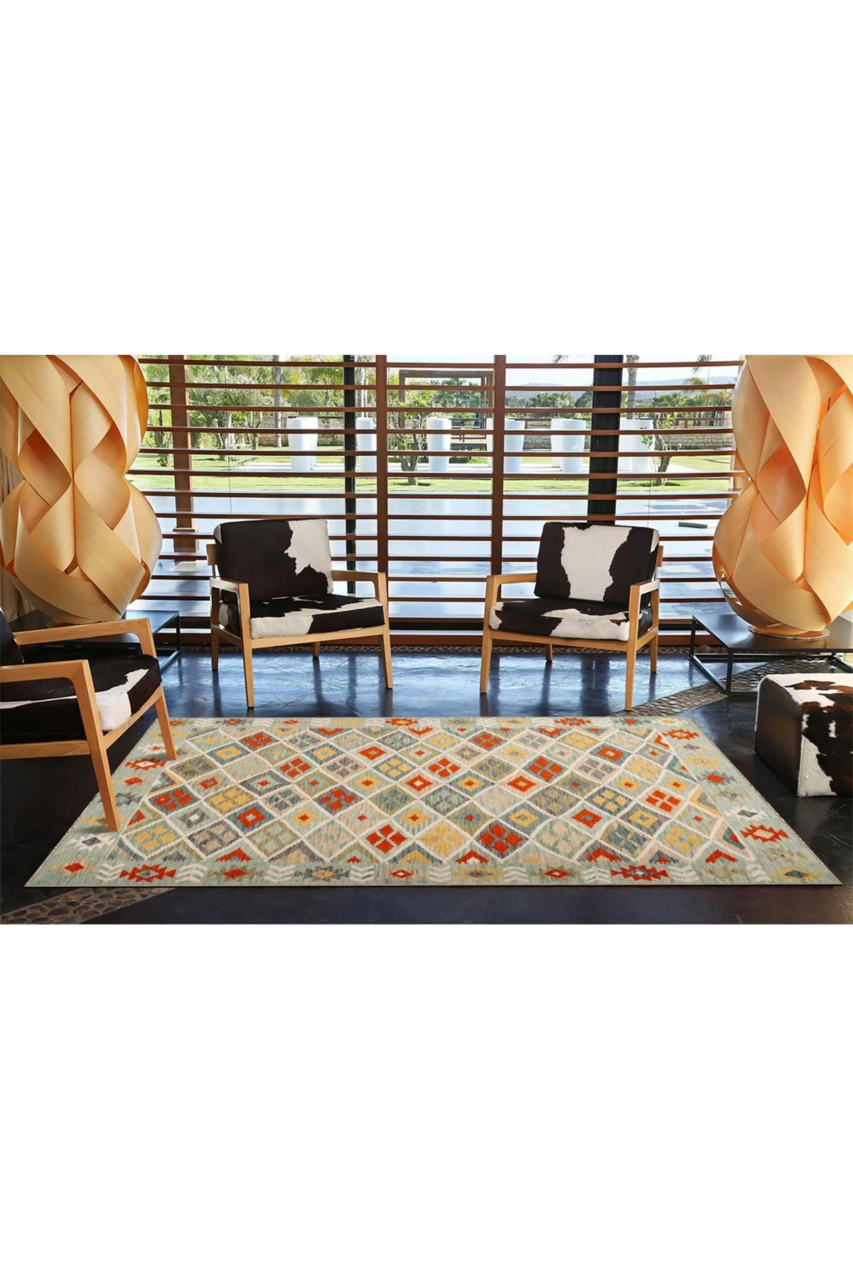 Gri Geometrik Modern Baklava Desenli Dokuma Taban ve Dekoratif Halı miravip93