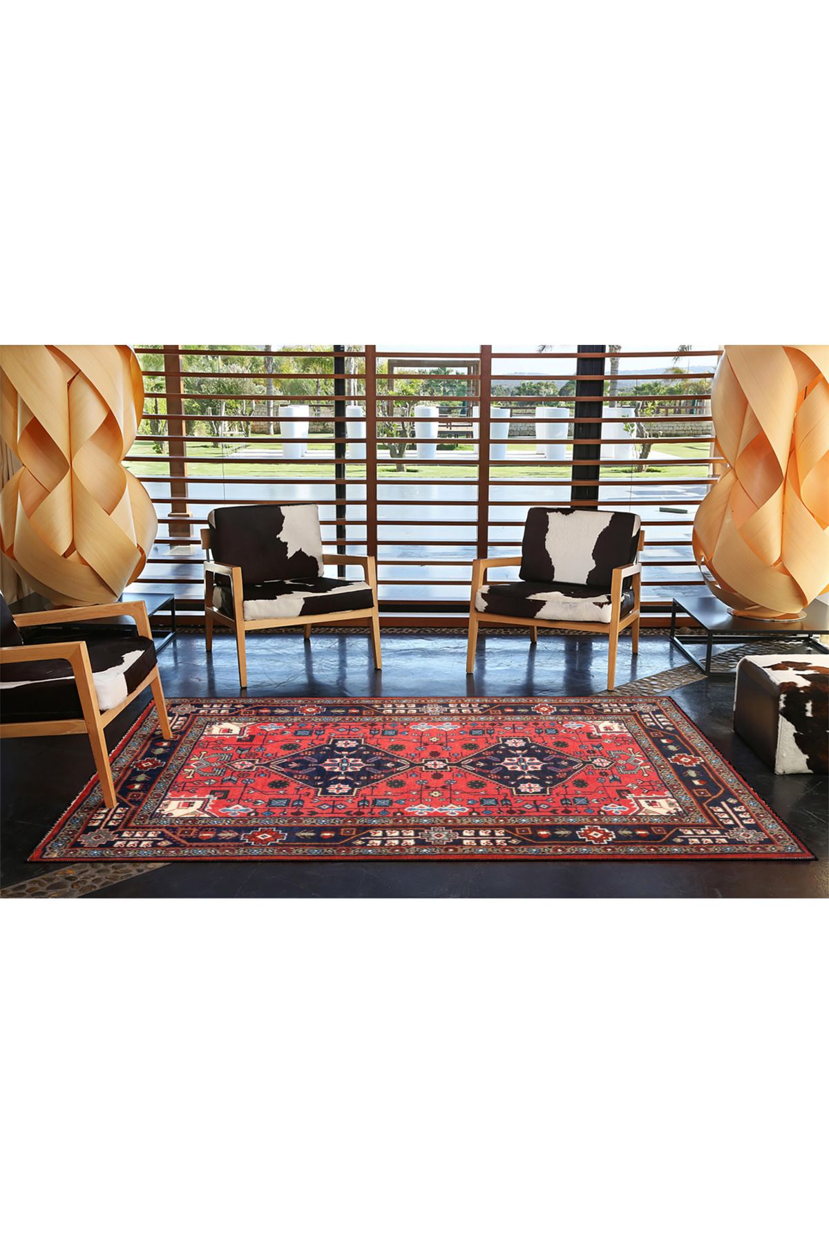 Geleneksel Kırmızı Renkli Baklavalı Desenli Modern Dekoratif Halı 4478