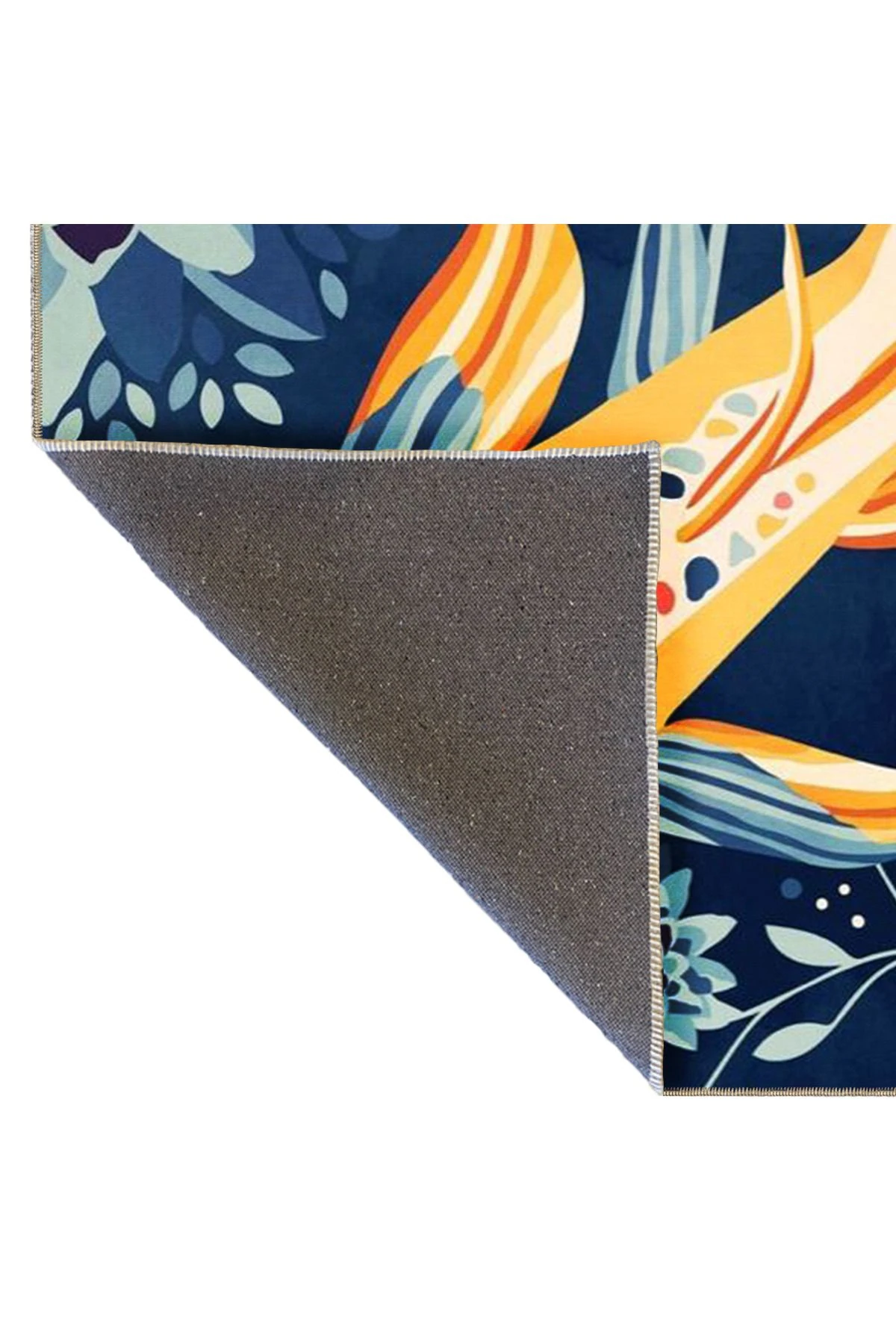 Lacivert Temalı Gül ve Koi Balığı Desenli Kreatif Modern Dekoratif Halı 5068