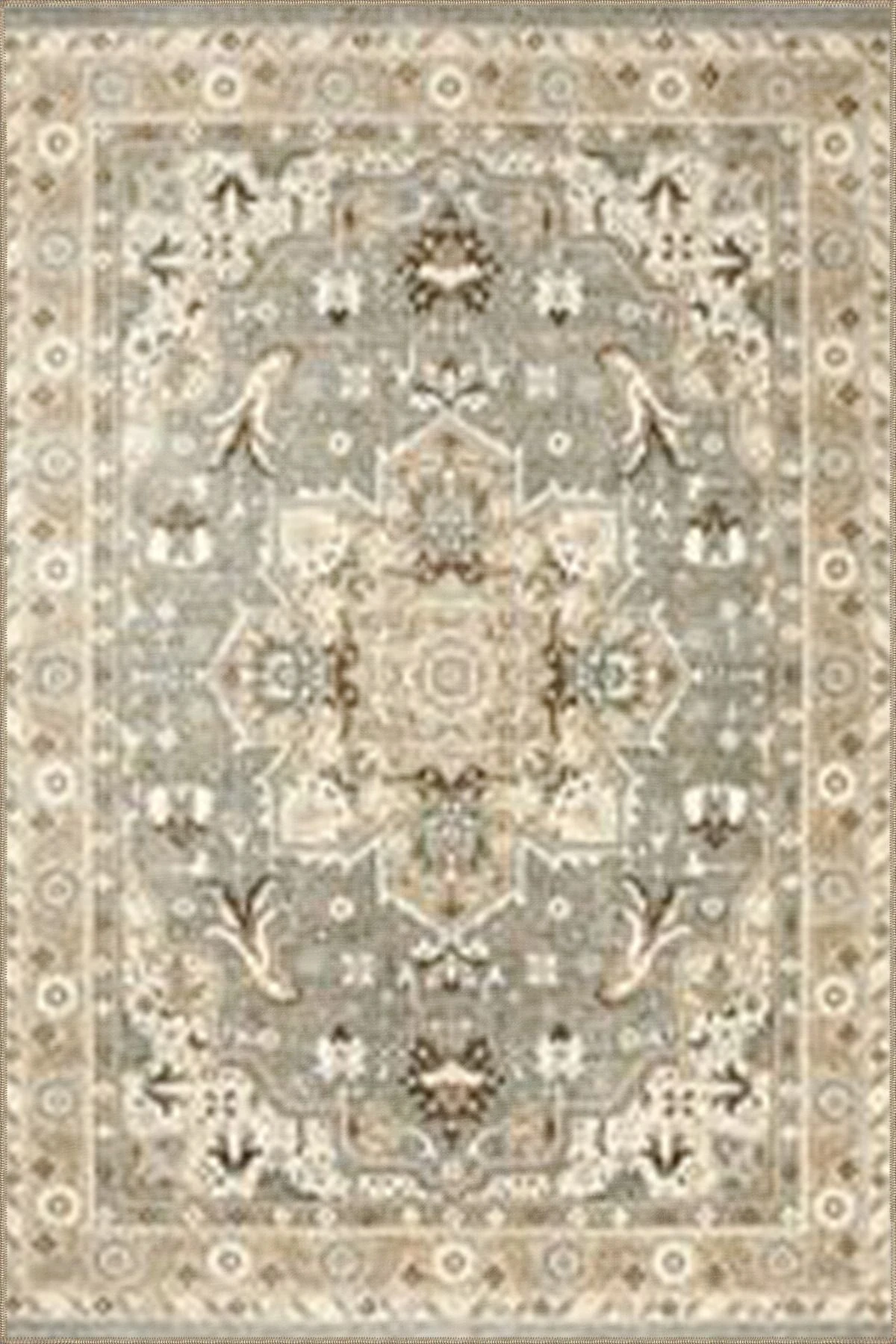 Krem Geometrik Yıldızlı Geleneksel Modern Desenli Dekoratif Yıkanabilir Halı miravip8293