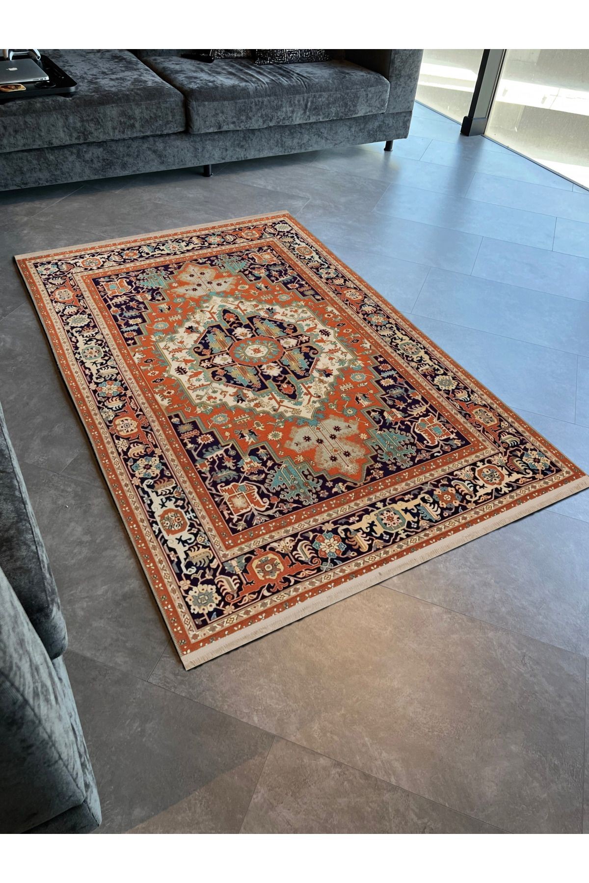 Açık Ton Çok Renkli Geleneksel Motif Etnik Desenli Vintage Dekoratif Halı 1904