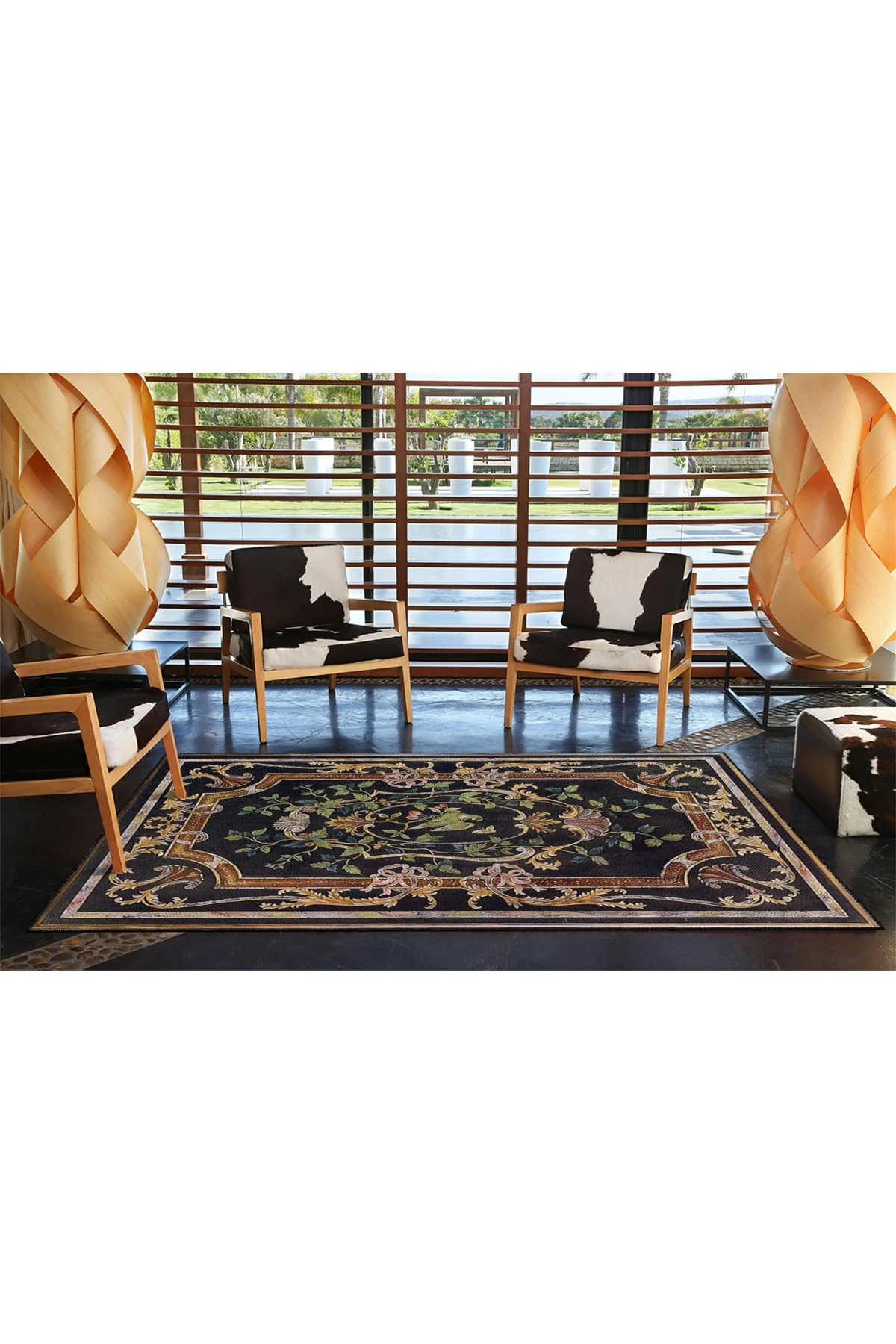 Kahverengi Siyah Geometrik Floral Modern Dekoratif Halı miravip150