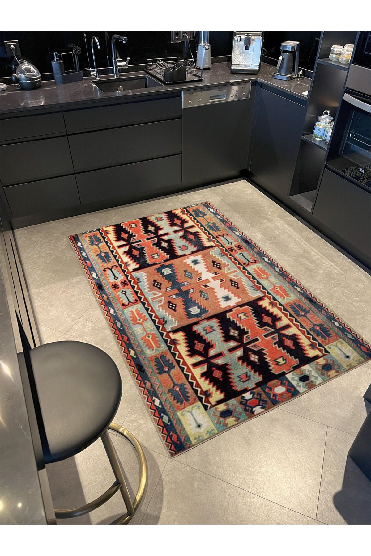 Kahverengi Etnik Desenli Dokuma Taban Halı 4265