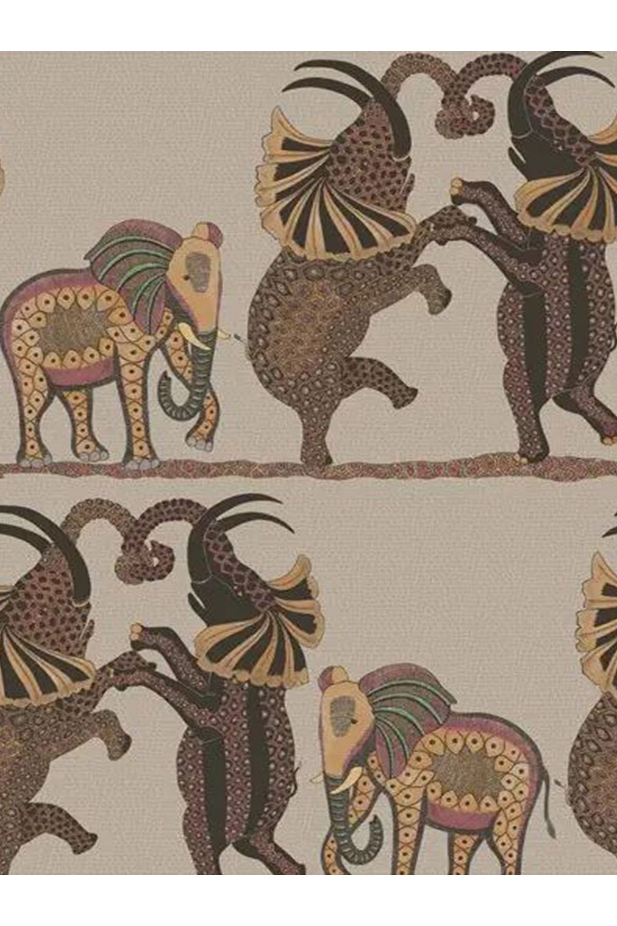 Güney Koleksiyonu Soyut Tema Dans Eden Fil Figürleri Desenli Modern Dekoratif Halı 04