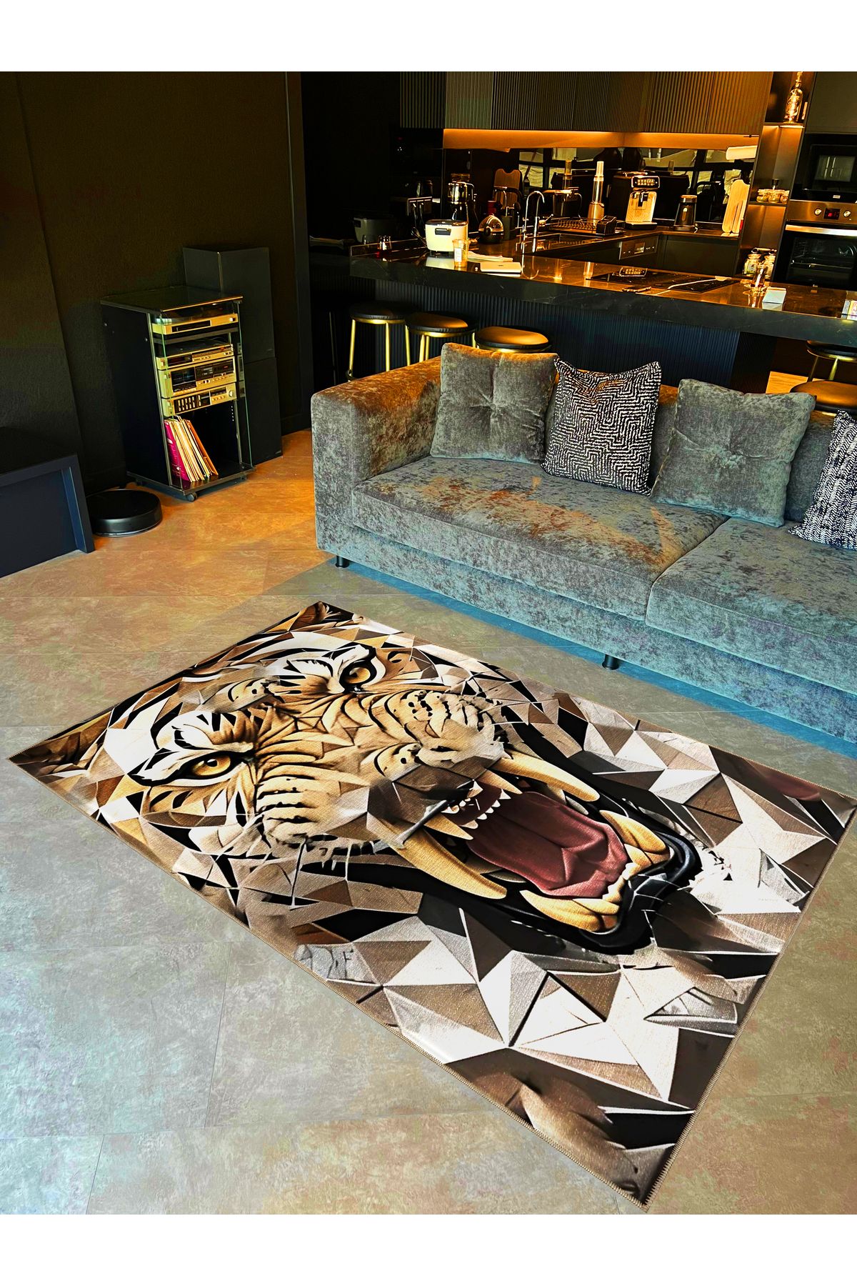 Animal Koleksiyonu Kahve Bej Tonlarda Kaplan Desenli Dokuma Taban Yıkanabilir Halı animal06