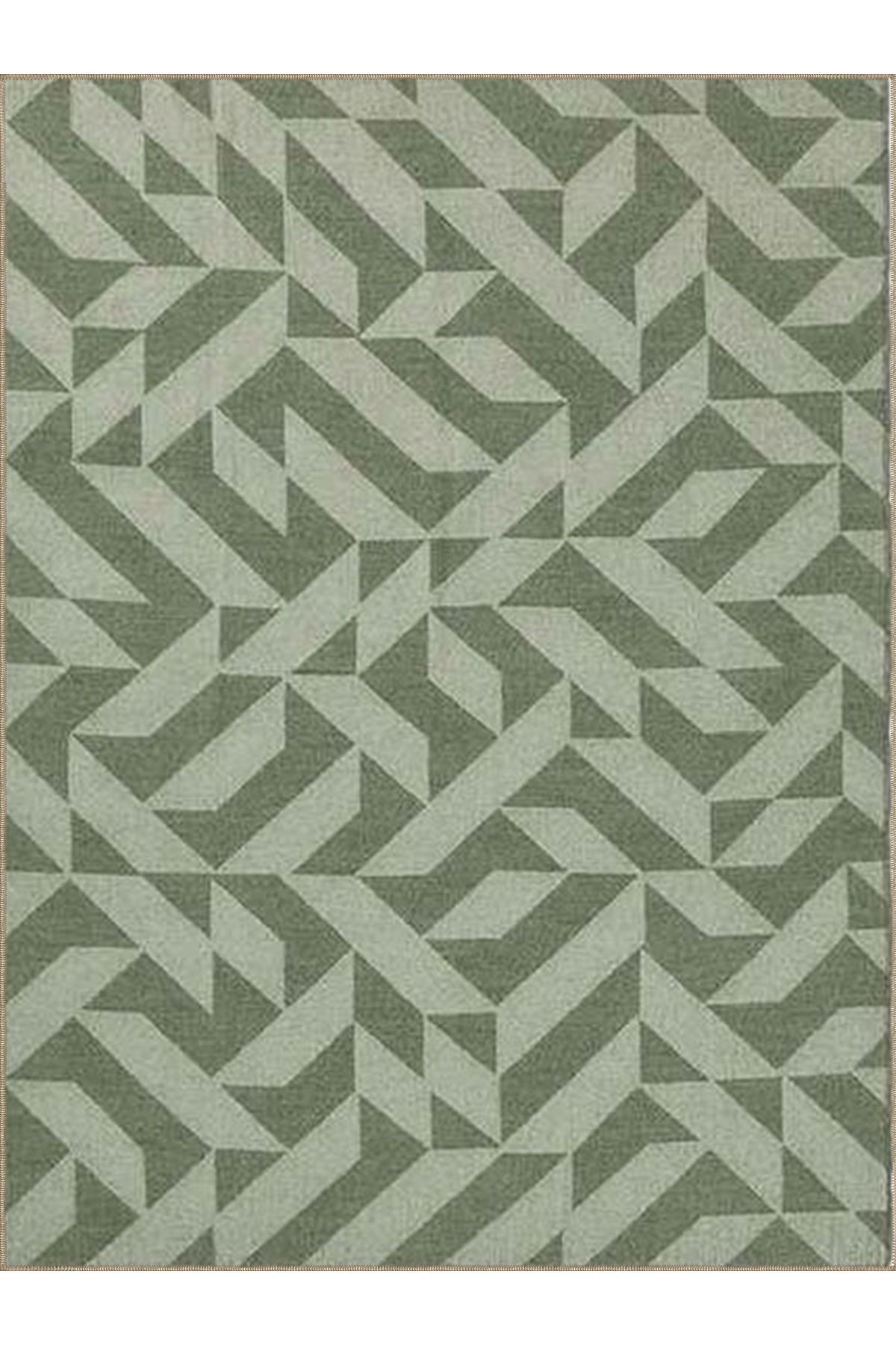 Ametist Serisi Yeşil Tonlarda Geometrik Detaylı Desen Dokuma Taban Modern Dekoratif Halı ametist67