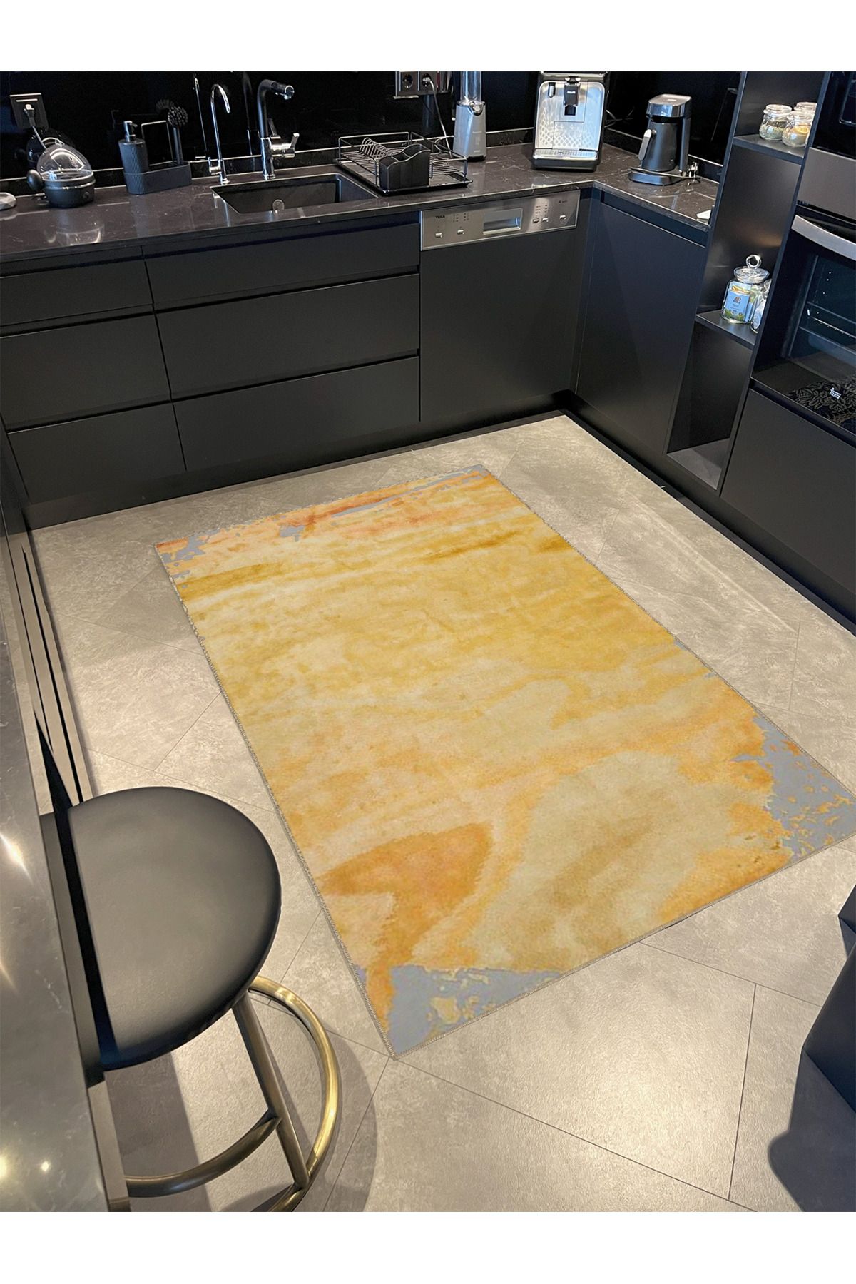 Sarı Temalı Soyut Desenli Kreatif Modern Dekoratif Halı 3993