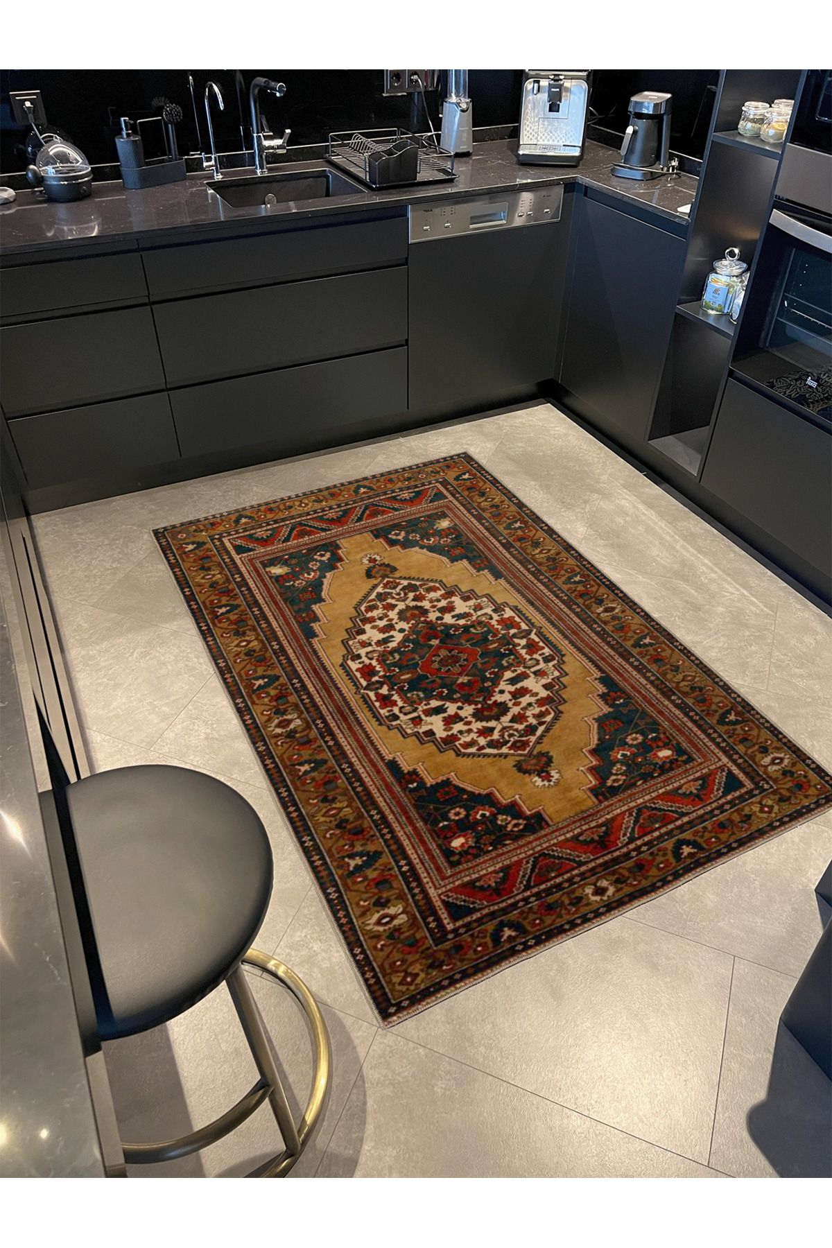 Kahverengi Renklerdinde Geleneksel Geometrik Modern Dekoratif Halı miravip473