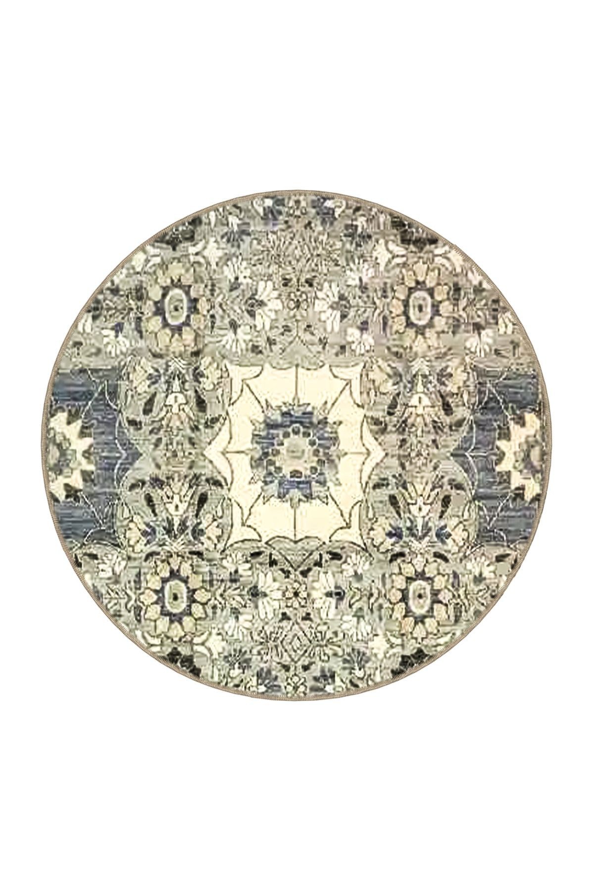 Gri Bej Temalı Geleneksel Motif Çiçek Desenli Vintage Dekoratif Halı 3515