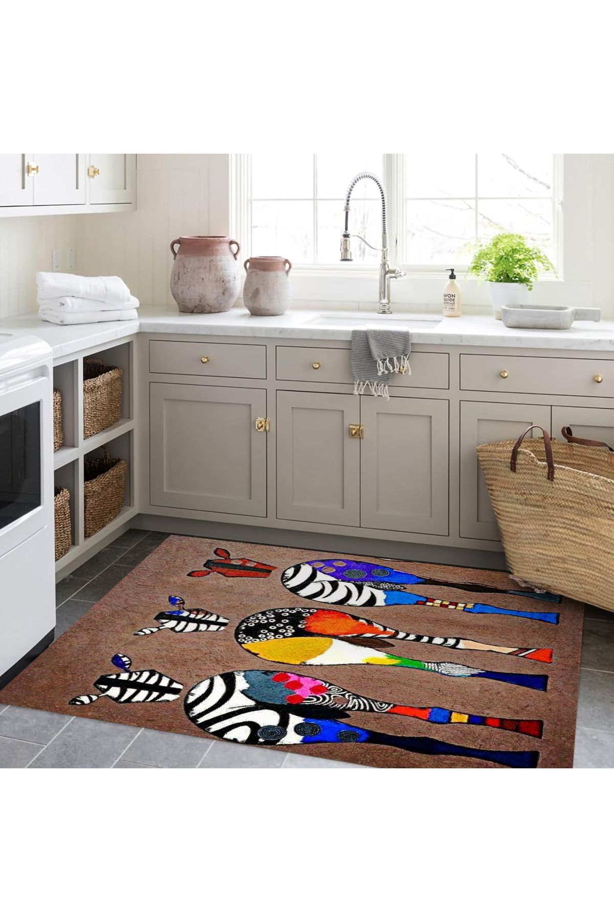 Kuzey Koleksiyonu Renkli Üç Zebra Desenli Dokuma Taban Dekoratif Halı kuzey30