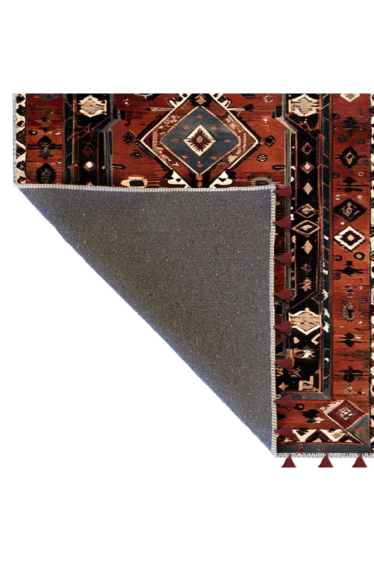 Royal Etnik Motifler Desenli Püskül Detaylı Dokuma Taban Dekoratif Halı royal42