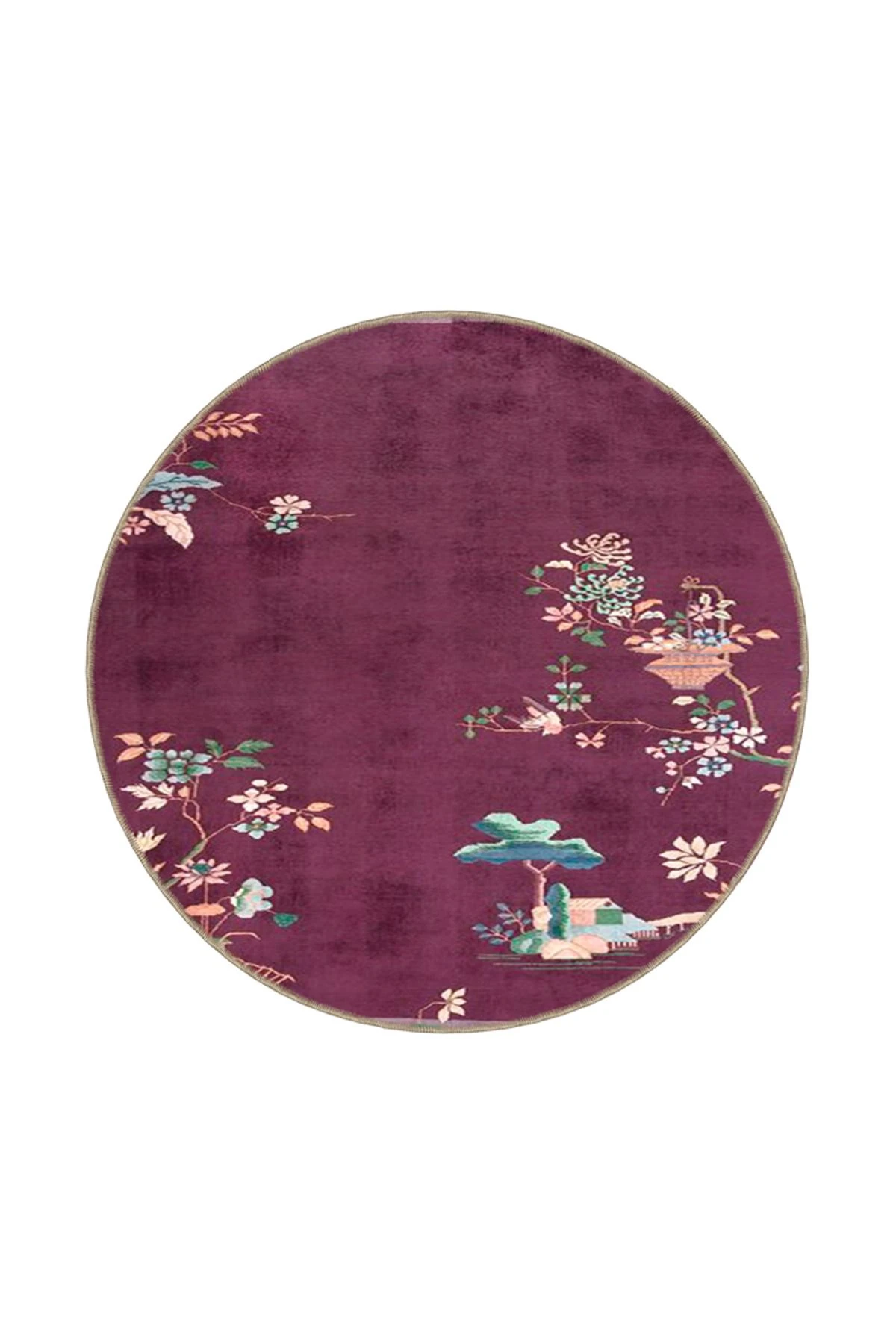 Lacivert Sarmaşık Çiçekli Modern Desenli Dokuma Taban ve Dekoratif Yıkanabilir Halı miravip8572