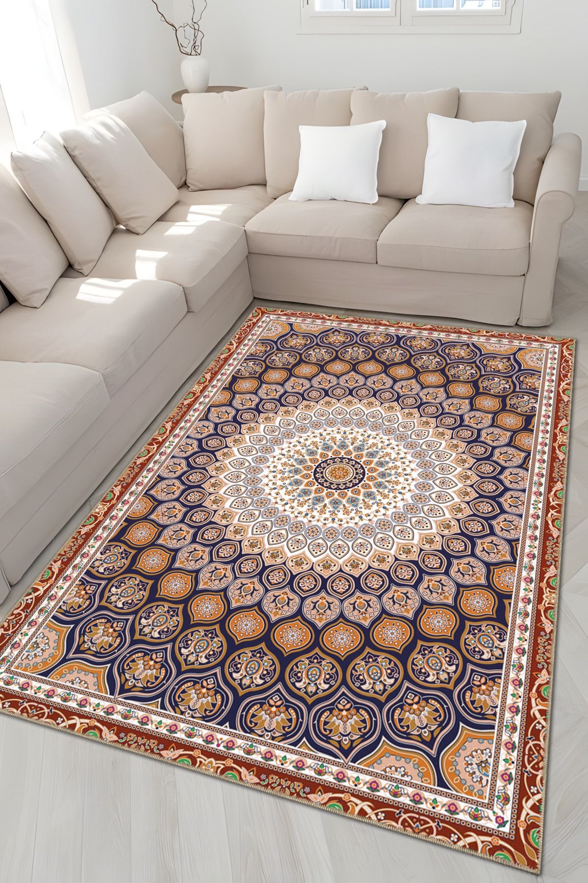 Çok Renkli Geleneksel Motif Etnik Desenli Vintage Dekoratif Halı 5091
