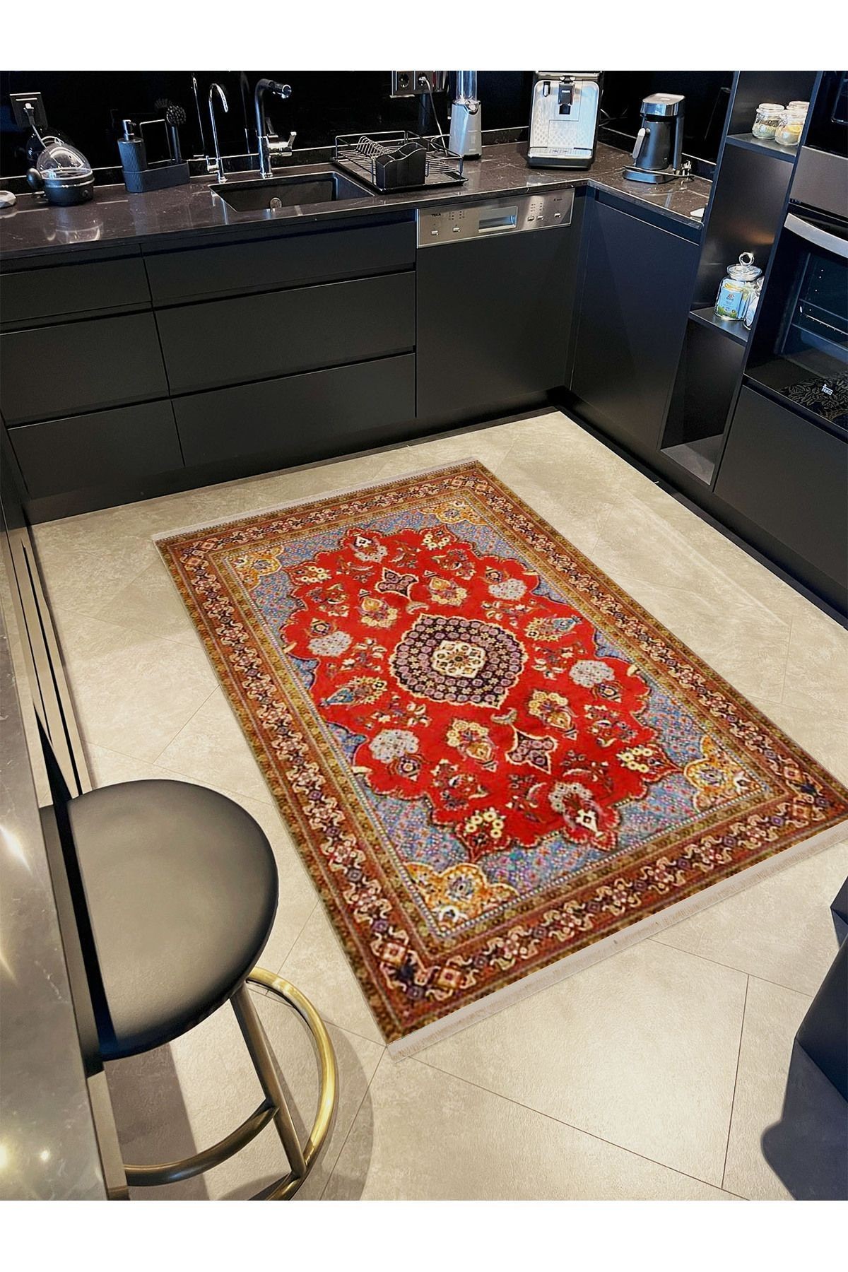Alya Koleksiyonu Bordür Detaylı Kırmızı Desenli Dokuma Taban Modern Dekoratif Halı alya19